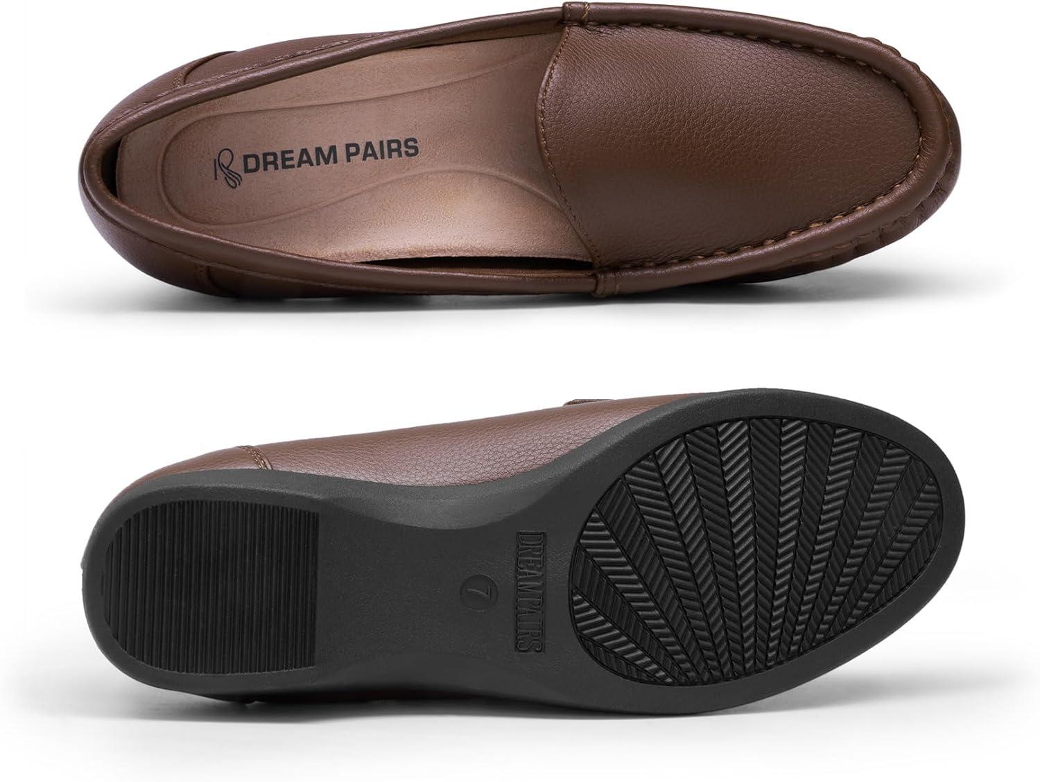 imageDREAM PAIRS Womens Loafers Slip On Casual Comfortable Lightweight Business Work Office Flat Shoes with Arch SupportBrown