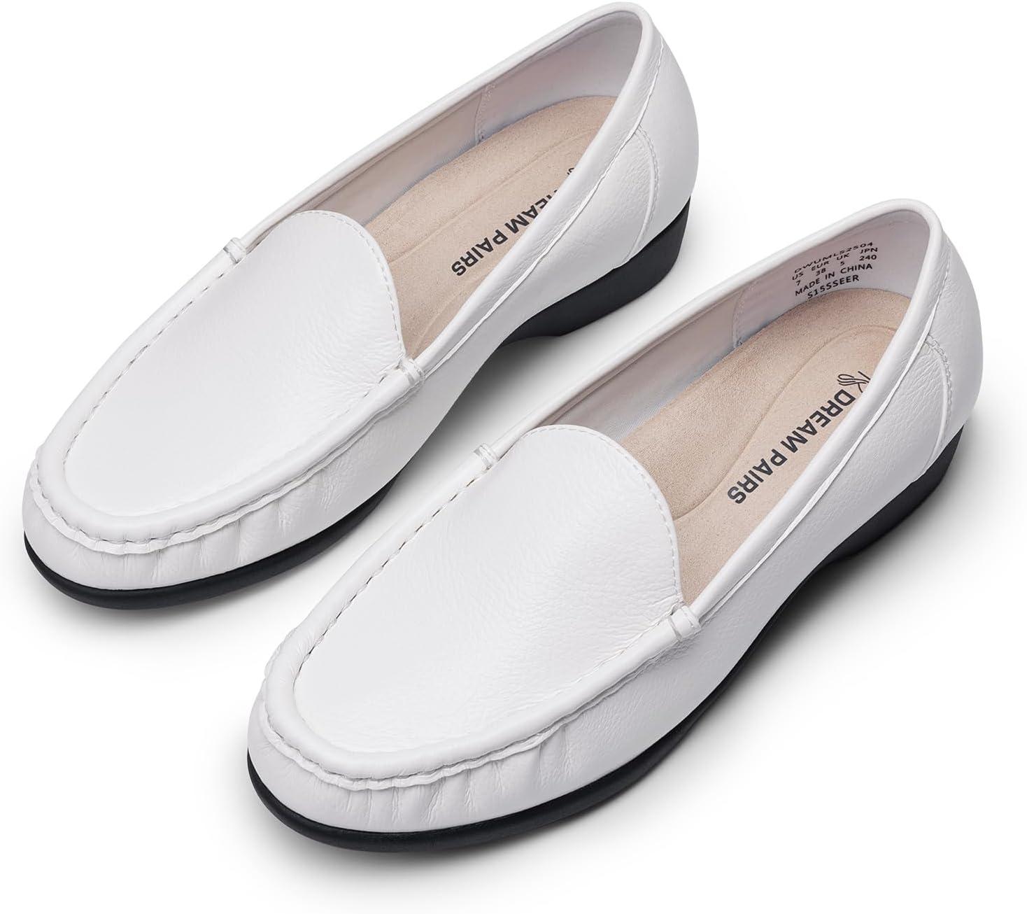 imageDREAM PAIRS Womens Loafers Slip On Casual Comfortable Lightweight Business Work Office Flat Shoes with Arch SupportWhite