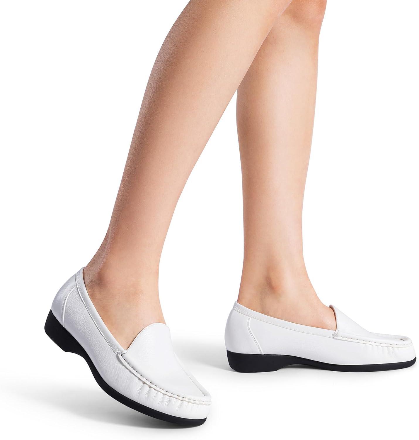 imageDREAM PAIRS Womens Loafers Slip On Casual Comfortable Lightweight Business Work Office Flat Shoes with Arch SupportWhite