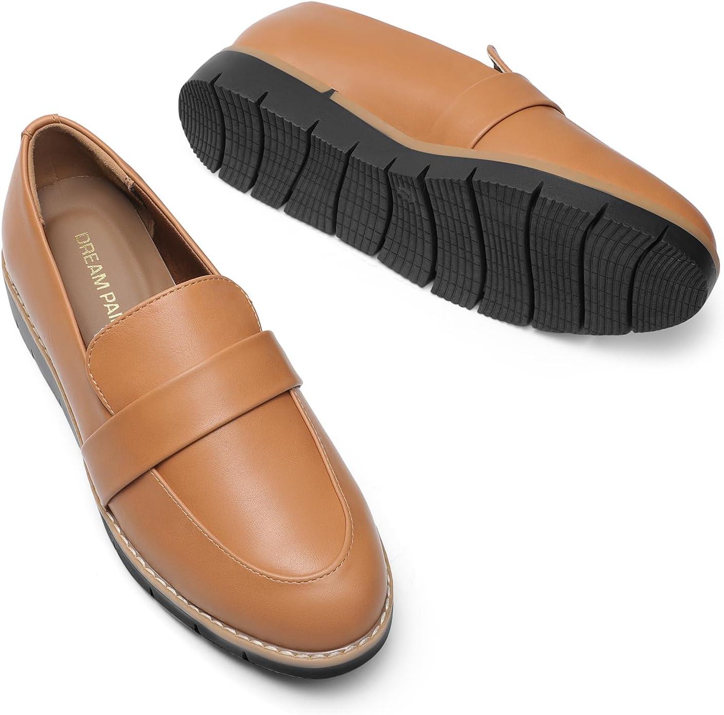 imageDREAM PAIRS Womens Loafers SlipOn Business Casual Work ShoesBrownpu