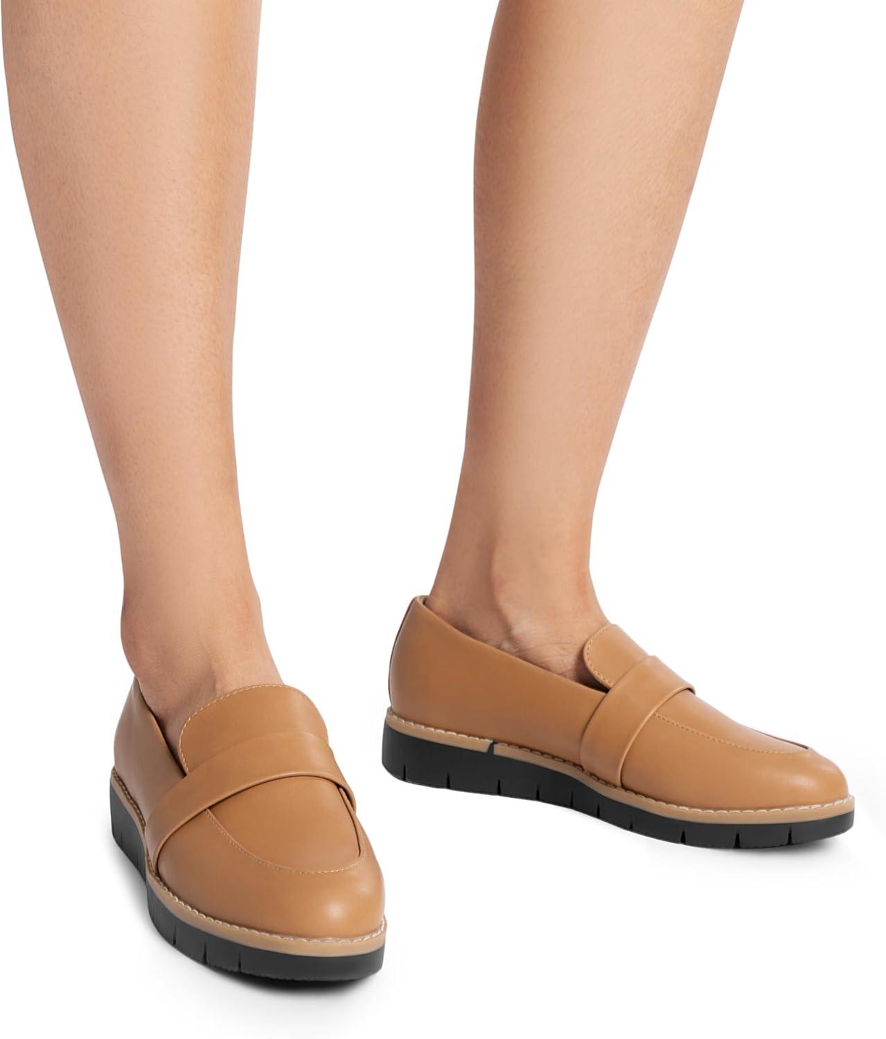 imageDREAM PAIRS Womens Loafers SlipOn Business Casual Work ShoesBrownpu