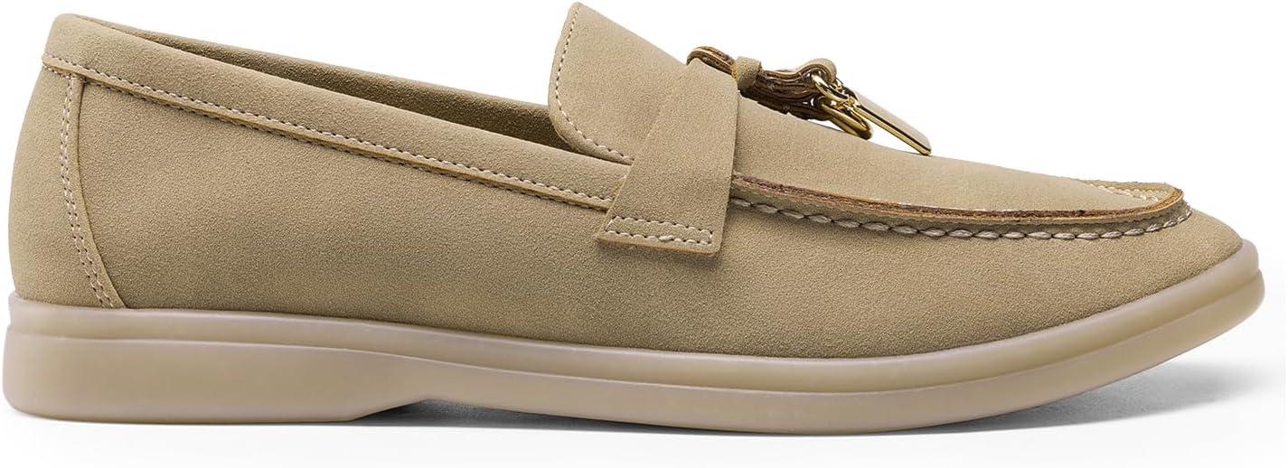 imageDREAM PAIRS Womens Loafers Suede Loafer Slipon Comfortable Casual Dressy Business Work Shoes with Arch SupportApricot