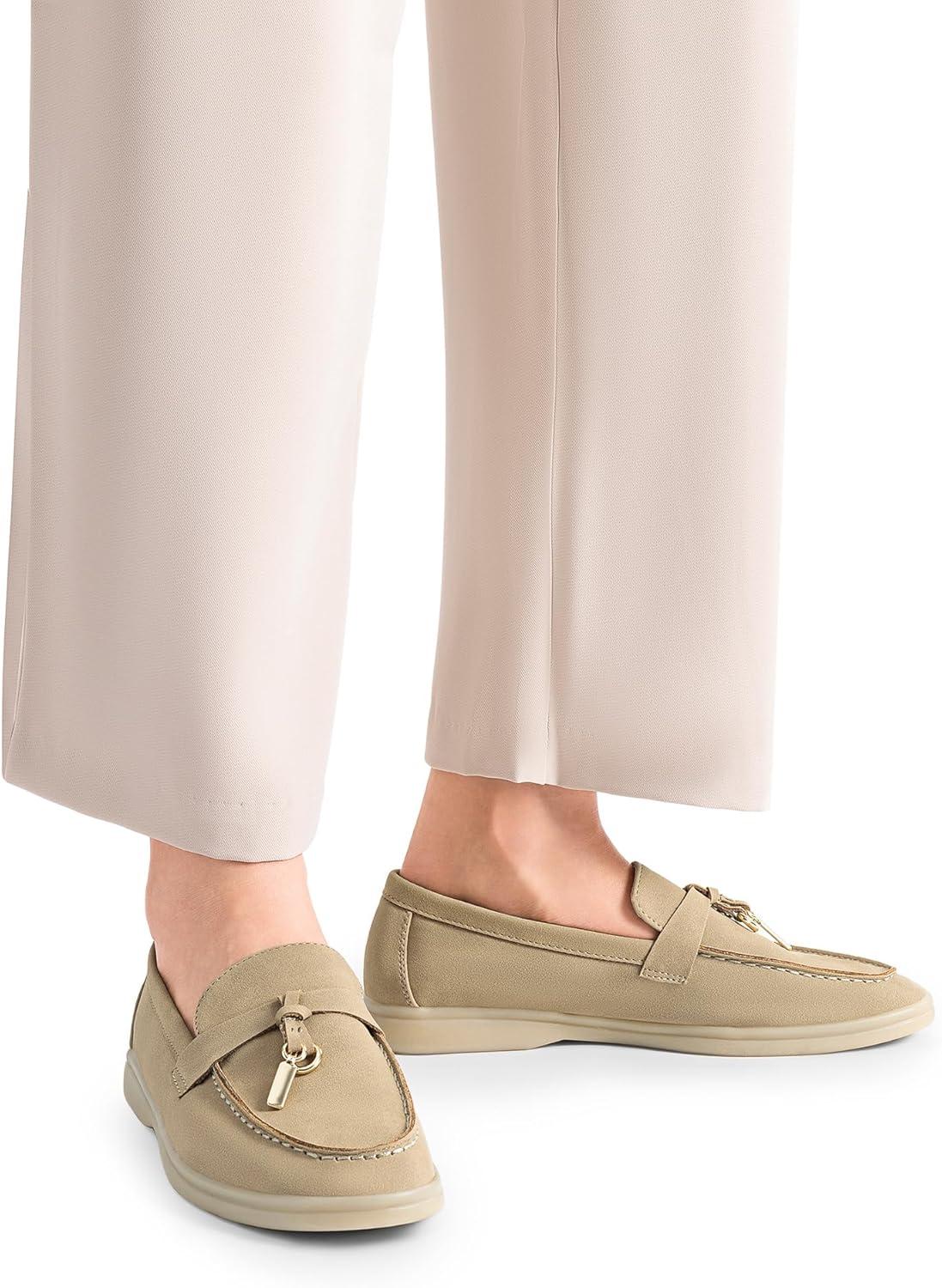 imageDREAM PAIRS Womens Loafers Suede Loafer Slipon Comfortable Casual Dressy Business Work Shoes with Arch SupportApricot