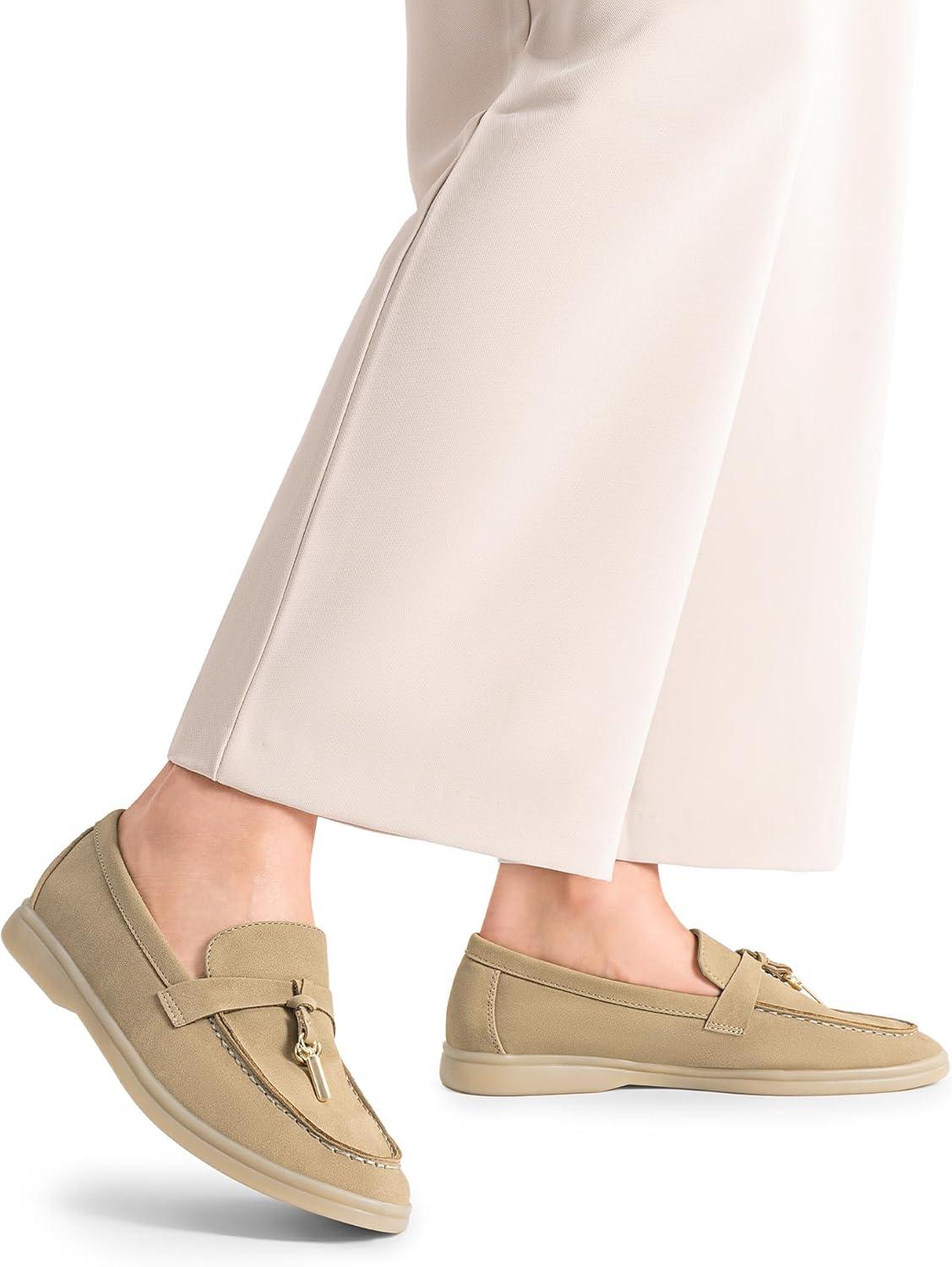 imageDREAM PAIRS Womens Loafers Suede Loafer Slipon Comfortable Casual Dressy Business Work Shoes with Arch SupportApricot