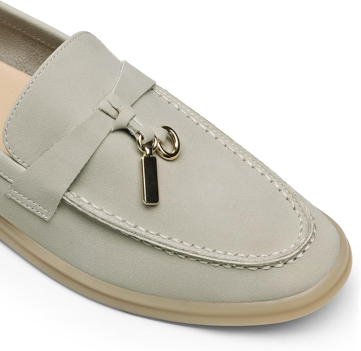 imageDREAM PAIRS Womens Loafers Suede Loafer Slipon Comfortable Casual Dressy Business Work Shoes with Arch SupportLight Grey