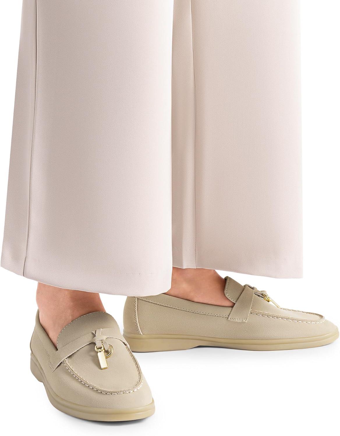 imageDREAM PAIRS Womens Loafers Suede Loafer Slipon Comfortable Casual Dressy Business Work Shoes with Arch SupportNude