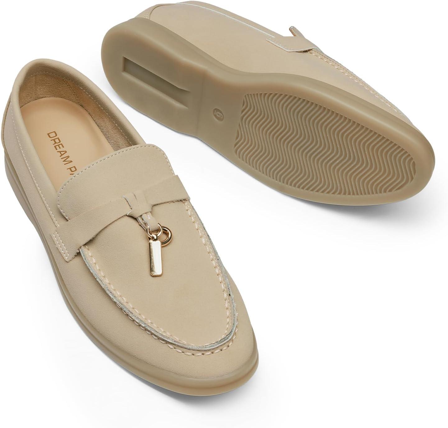 imageDREAM PAIRS Womens Loafers Suede Loafer Slipon Comfortable Casual Dressy Business Work Shoes with Arch SupportNude