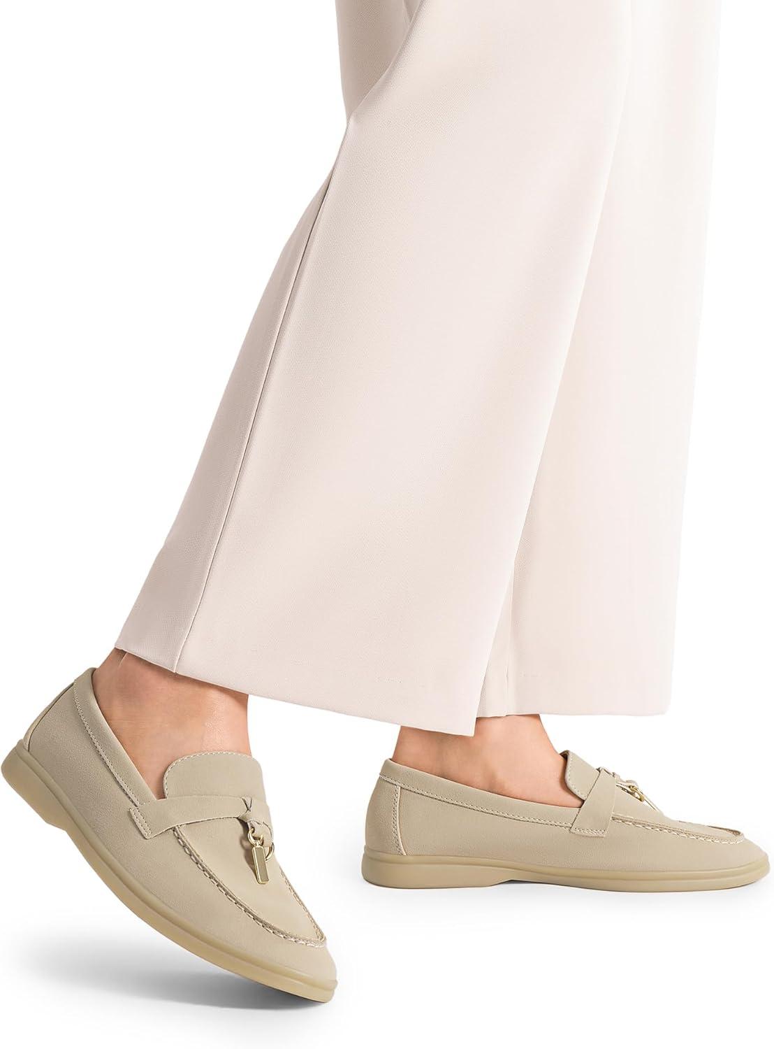 imageDREAM PAIRS Womens Loafers Suede Loafer Slipon Comfortable Casual Dressy Business Work Shoes with Arch SupportNude