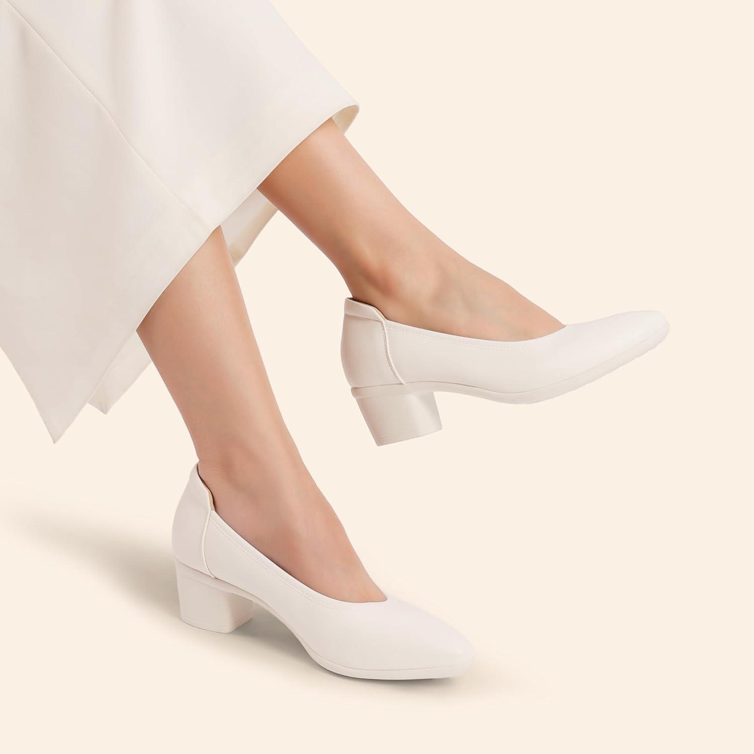 imageDREAM PAIRS Womens Low Chunky Block Heel Dress Shoes Closed Round Toe Comfortable Heels Work Wedding Office Pumps ShoesWhite