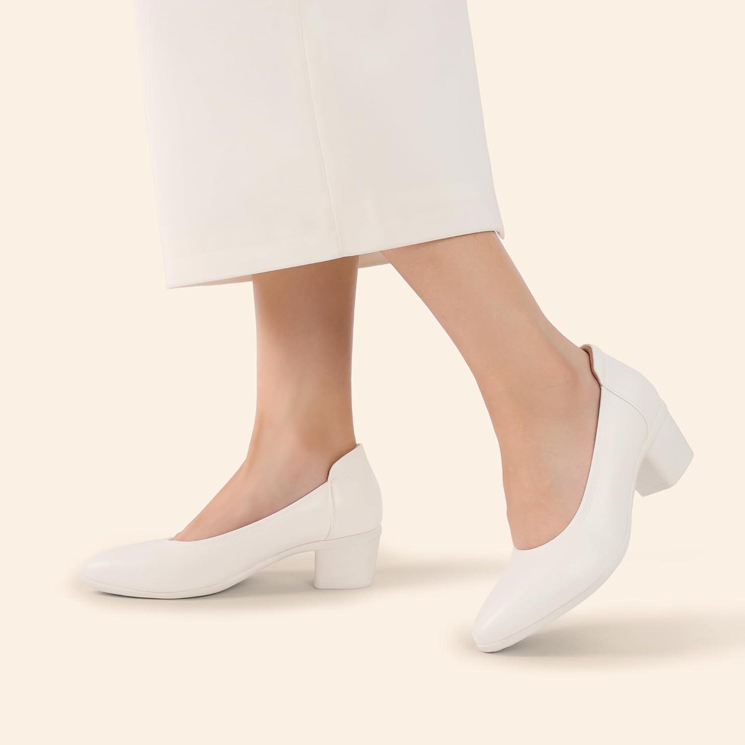 imageDREAM PAIRS Womens Low Chunky Block Heel Dress Shoes Closed Round Toe Comfortable Heels Work Wedding Office Pumps ShoesWhite