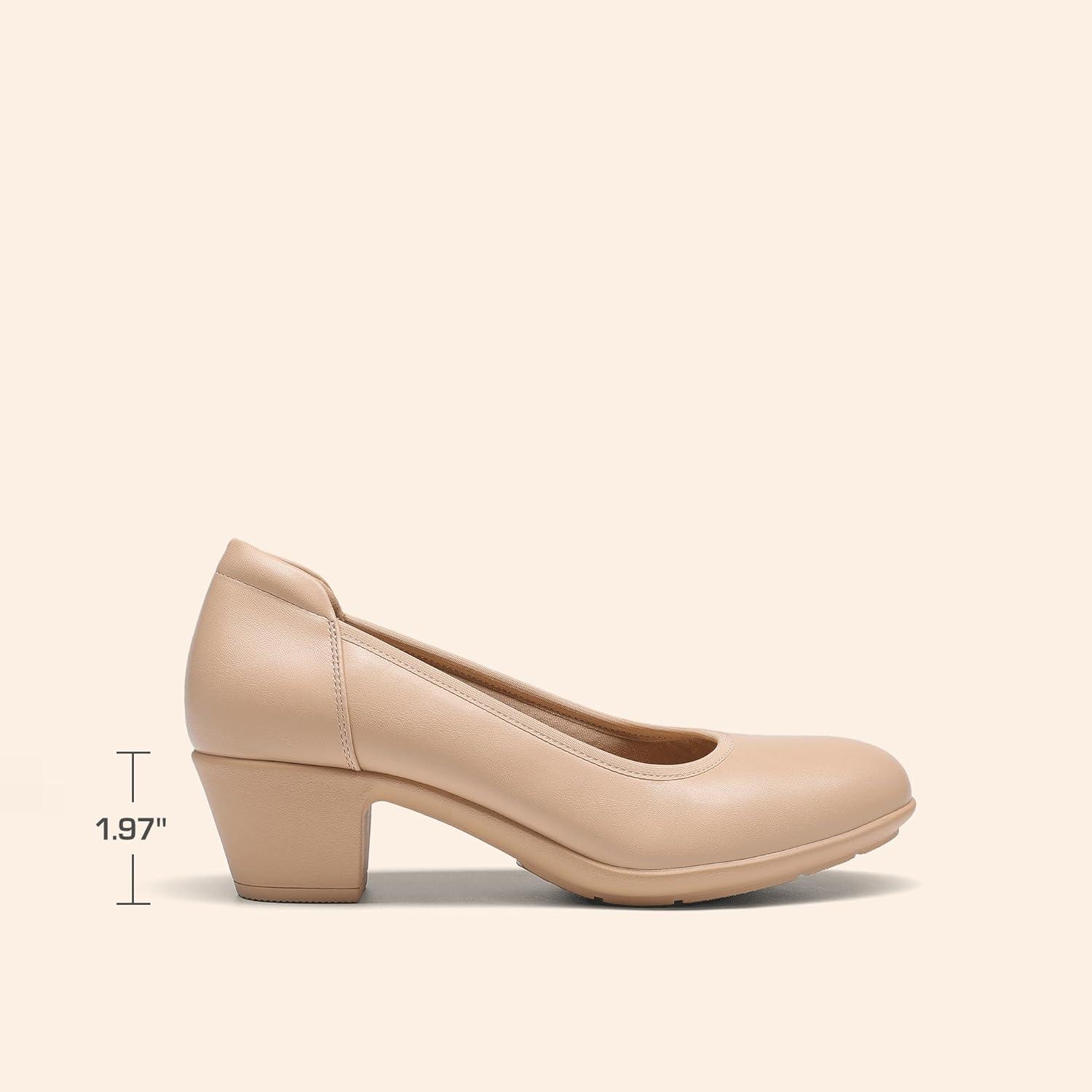 imageDREAM PAIRS Womens Low Chunky Heels Comfortable Block Work Pumps Closed Round Toe Dress Shoes for Office BusinessNude