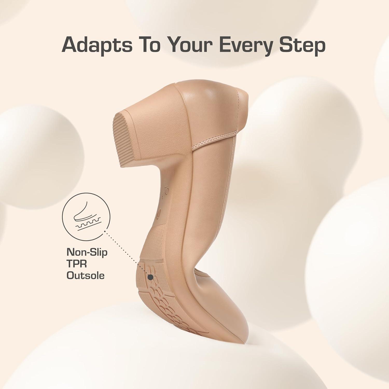 imageDREAM PAIRS Womens Low Chunky Heels Comfortable Block Work Pumps Closed Round Toe Dress Shoes for Office BusinessNude