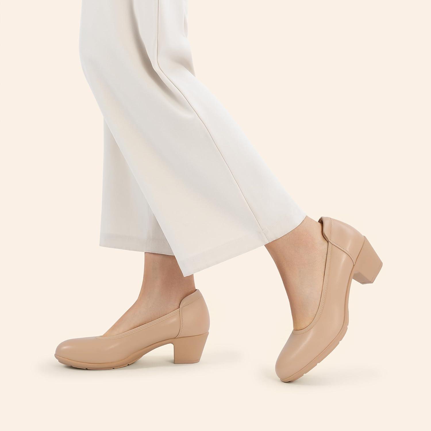 imageDREAM PAIRS Womens Low Chunky Heels Comfortable Block Work Pumps Closed Round Toe Dress Shoes for Office BusinessNude