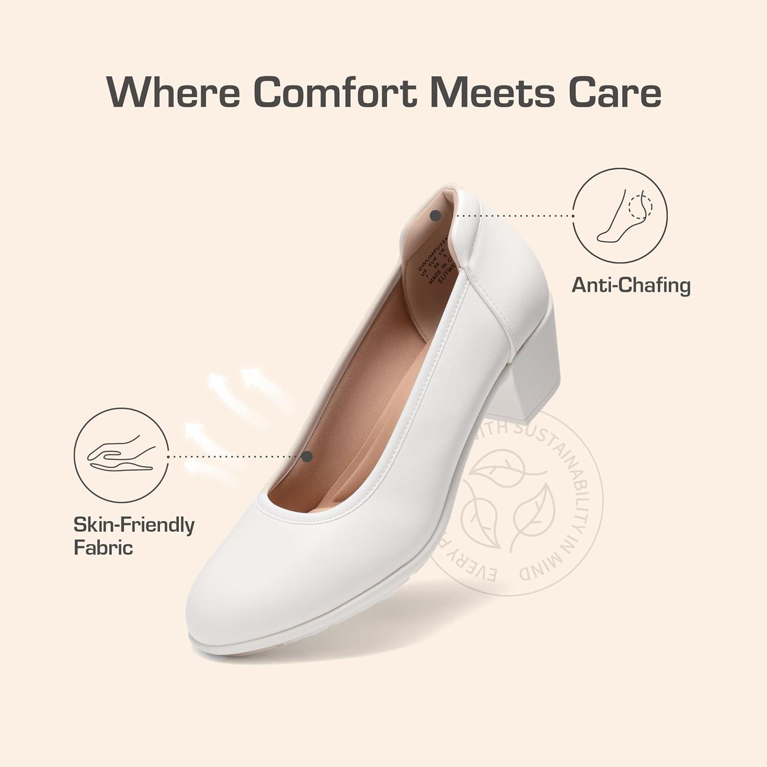 imageDREAM PAIRS Womens Low Chunky Heels Comfortable Block Work Pumps Closed Round Toe Dress Shoes for Office BusinessWhite