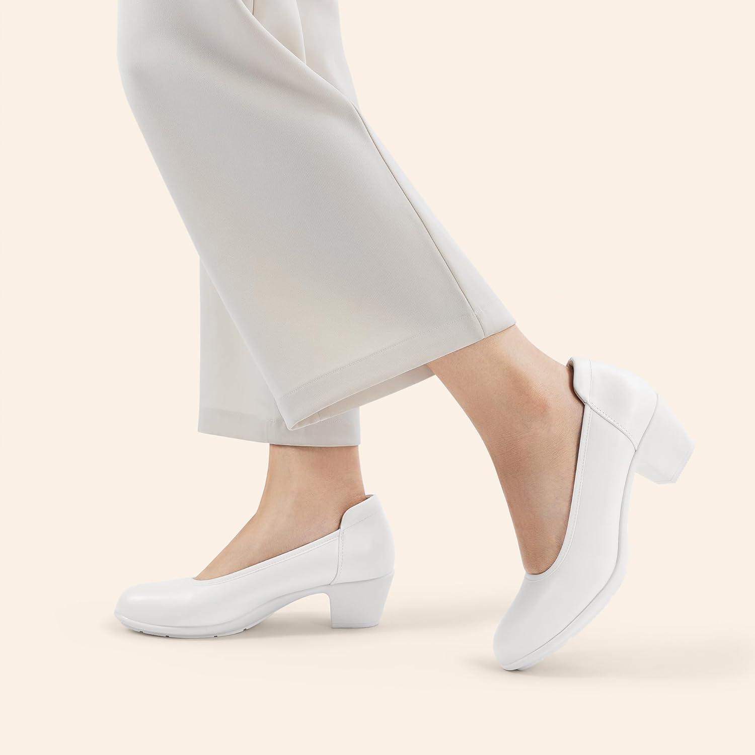 imageDREAM PAIRS Womens Low Chunky Heels Comfortable Block Work Pumps Closed Round Toe Dress Shoes for Office BusinessWhite