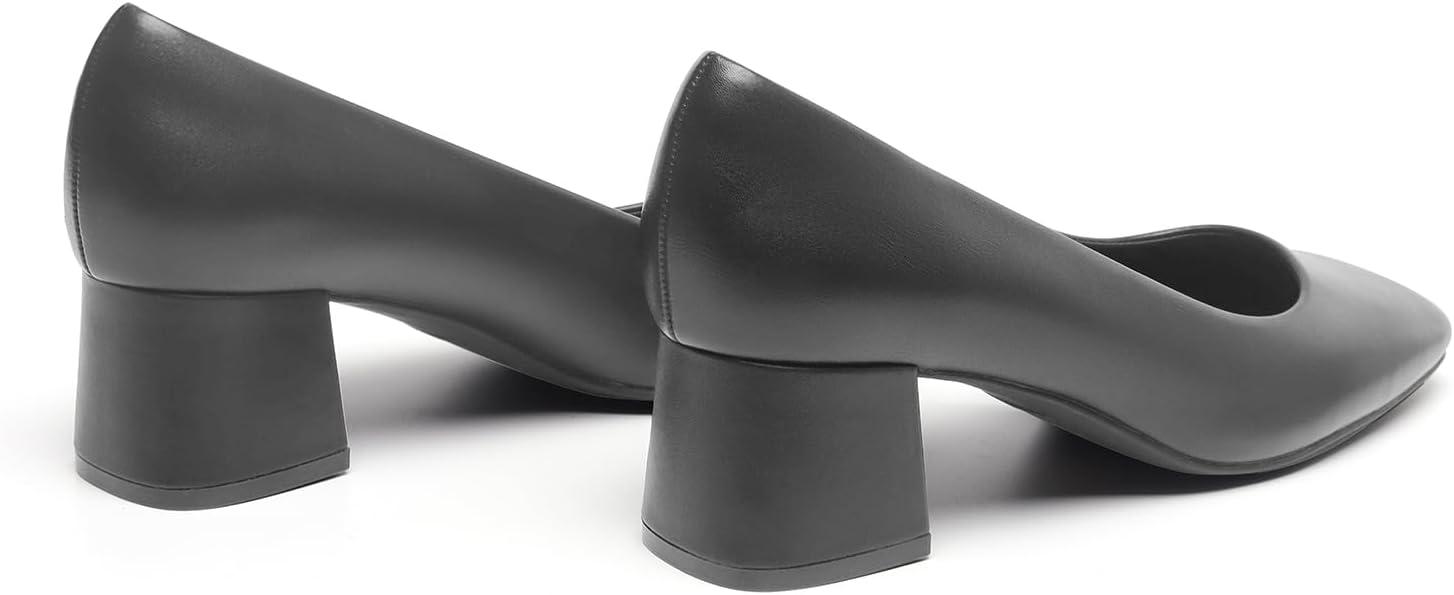 imageDREAM PAIRS Womens Low Chunky Heels Square Toe Pumps Comfortable Slip On Dress Shoes Wedding Party Office ShoesBlack