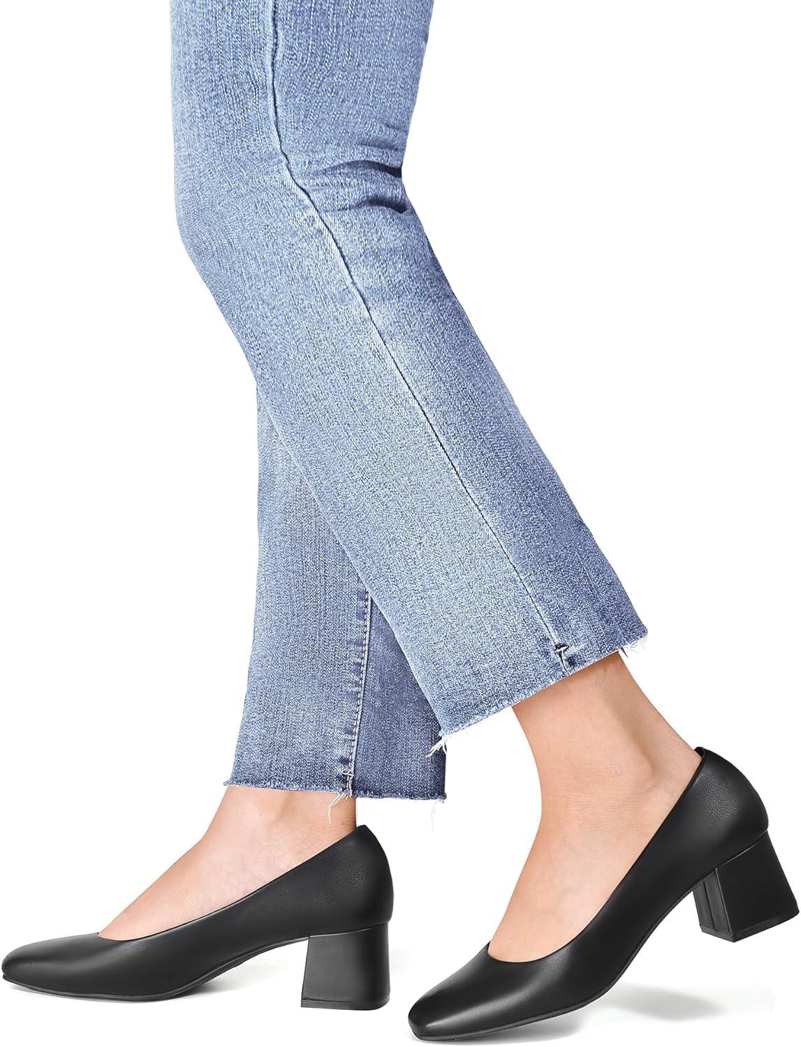 imageDREAM PAIRS Womens Low Chunky Heels Square Toe Pumps Comfortable Slip On Dress Shoes Wedding Party Office ShoesBlack