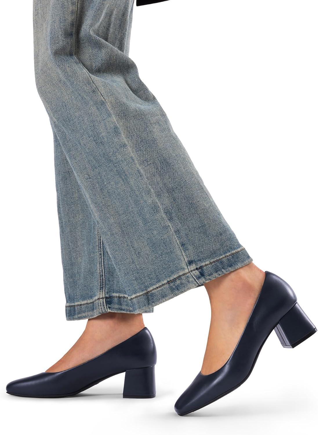 imageDREAM PAIRS Womens Low Chunky Heels Square Toe Pumps Comfortable Slip On Dress Shoes Wedding Party Office ShoesNavypu