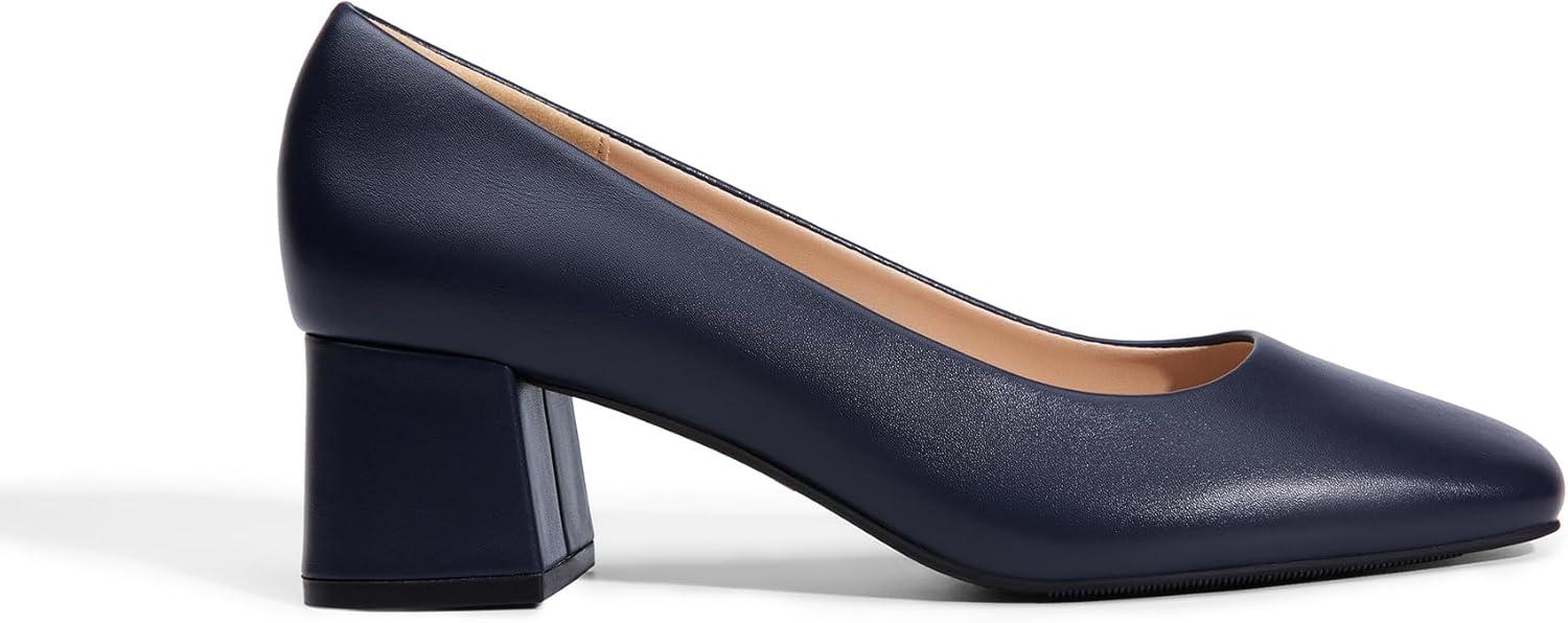 imageDREAM PAIRS Womens Low Chunky Heels Square Toe Pumps Comfortable Slip On Dress Shoes Wedding Party Office ShoesNavypu
