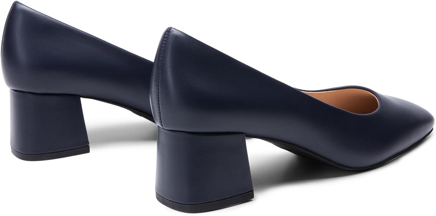 imageDREAM PAIRS Womens Low Chunky Heels Square Toe Pumps Comfortable Slip On Dress Shoes Wedding Party Office ShoesNavypu