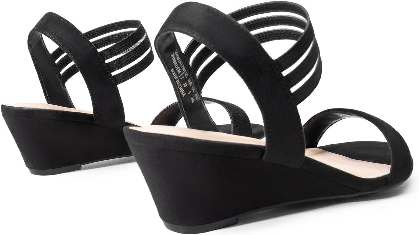 imageDREAM PAIRS Womens Low Heel Wedge Sandals Comfortable SlipOn Elastic Ankle Strap Summer Business Casual Dress ShoesBlacksuede