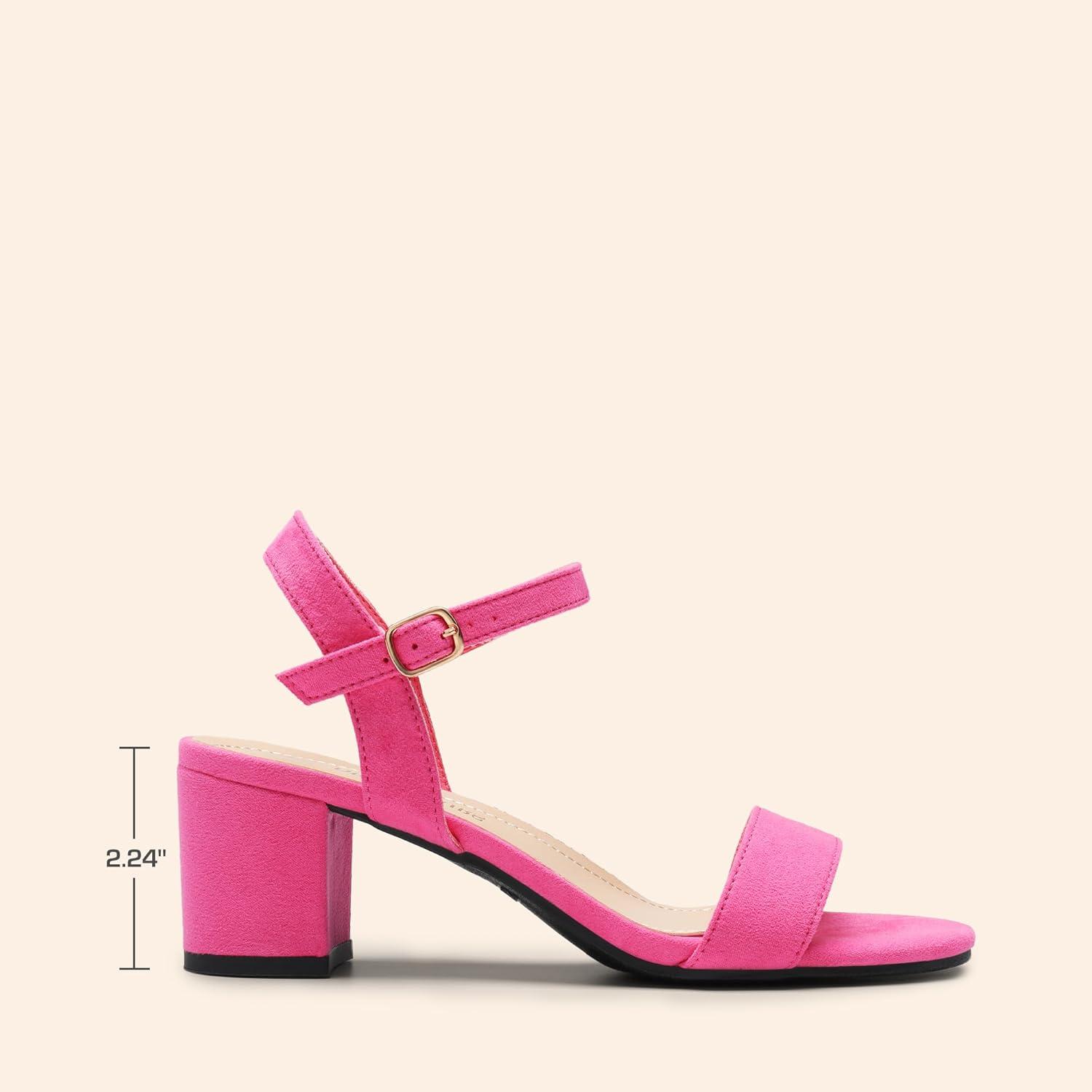 imageDREAM PAIRS Womens Low Heels Block Open Toe Ankle Strap Classic Short Chunky Sandals with Buckle for Daily Work Wedding PartyHot Pinksuede