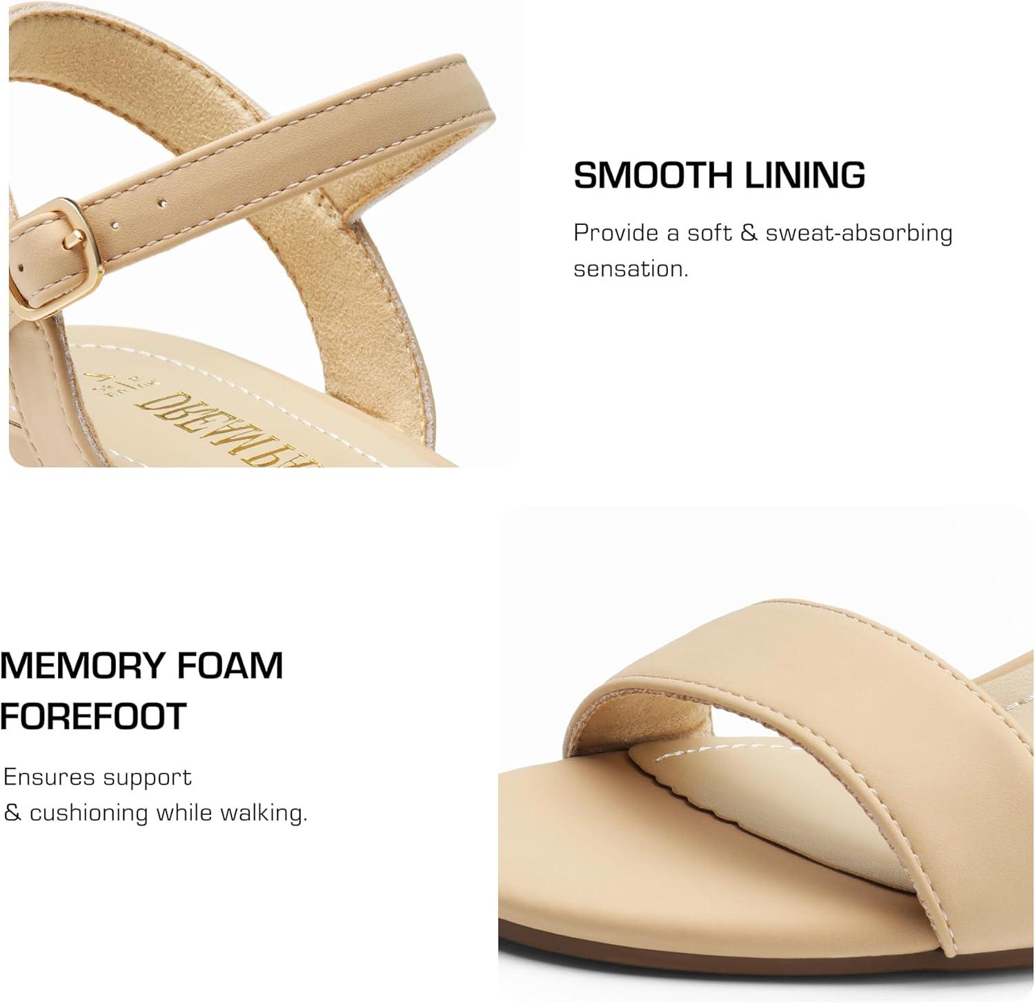 imageDREAM PAIRS Womens Low Heels Block Open Toe Ankle Strap Classic Short Chunky Sandals with Buckle for Daily Work Wedding PartyNude Pu