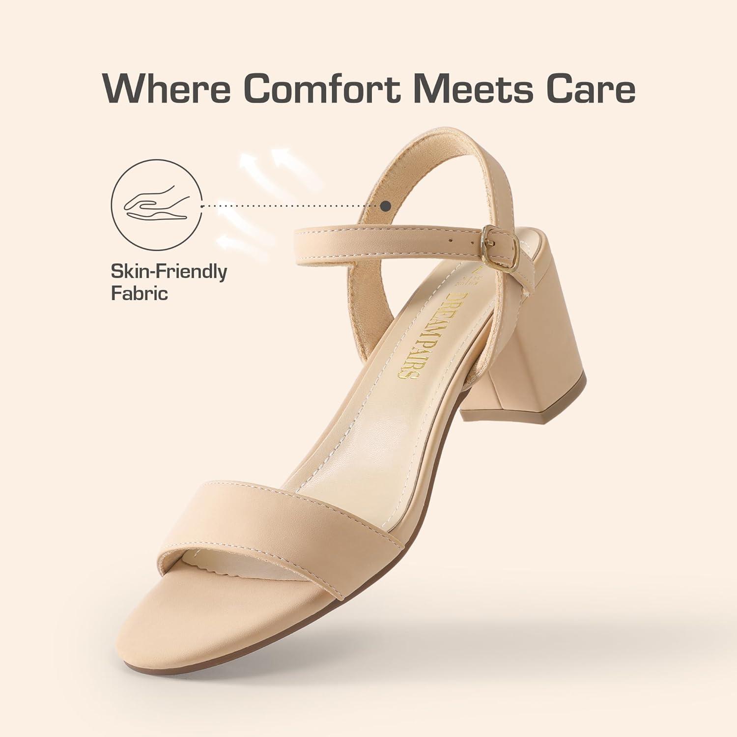 imageDREAM PAIRS Womens Low Heels Block Open Toe Ankle Strap Classic Short Chunky Sandals with Buckle for Daily Work Wedding PartyNudenubuck