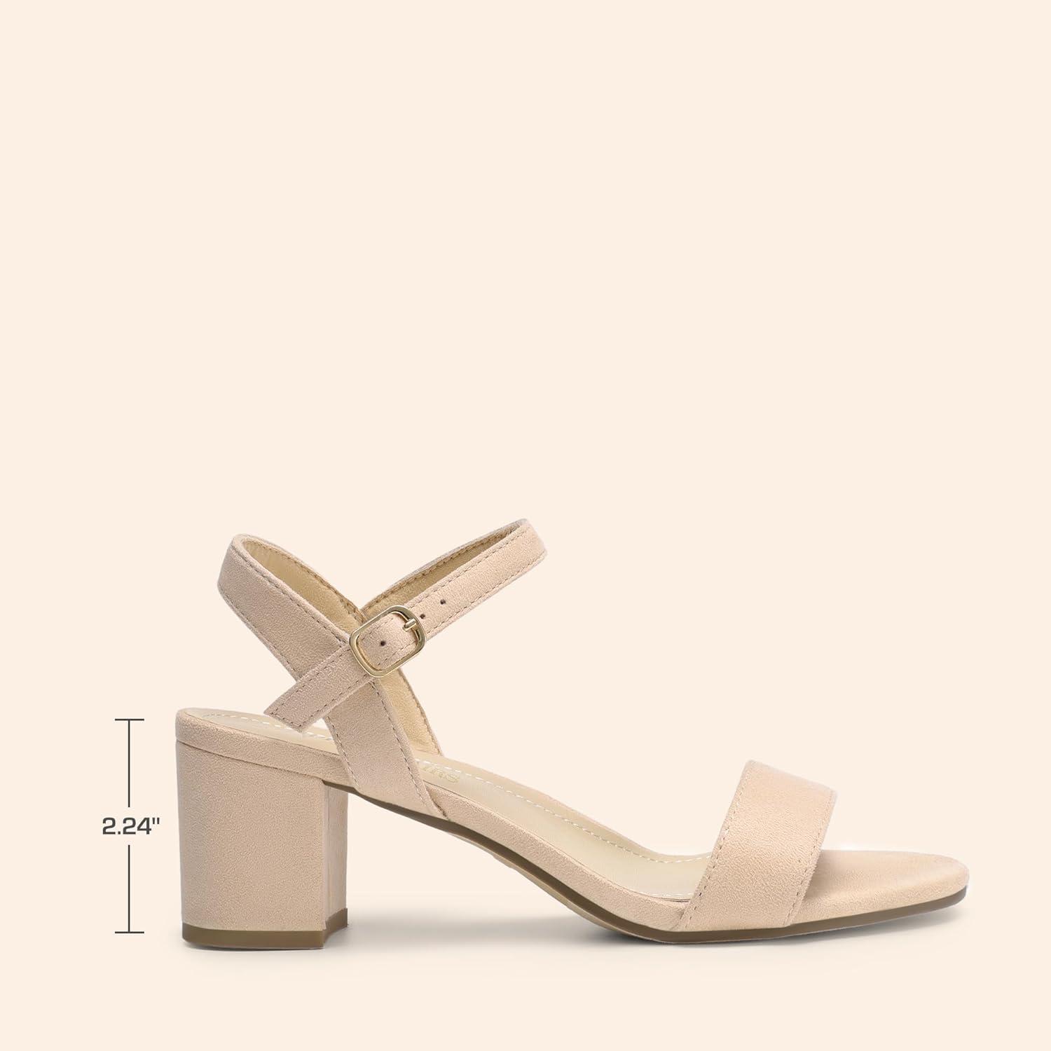imageDREAM PAIRS Womens Low Heels Block Open Toe Ankle Strap Classic Short Chunky Sandals with Buckle for Daily Work Wedding PartyNudesuede