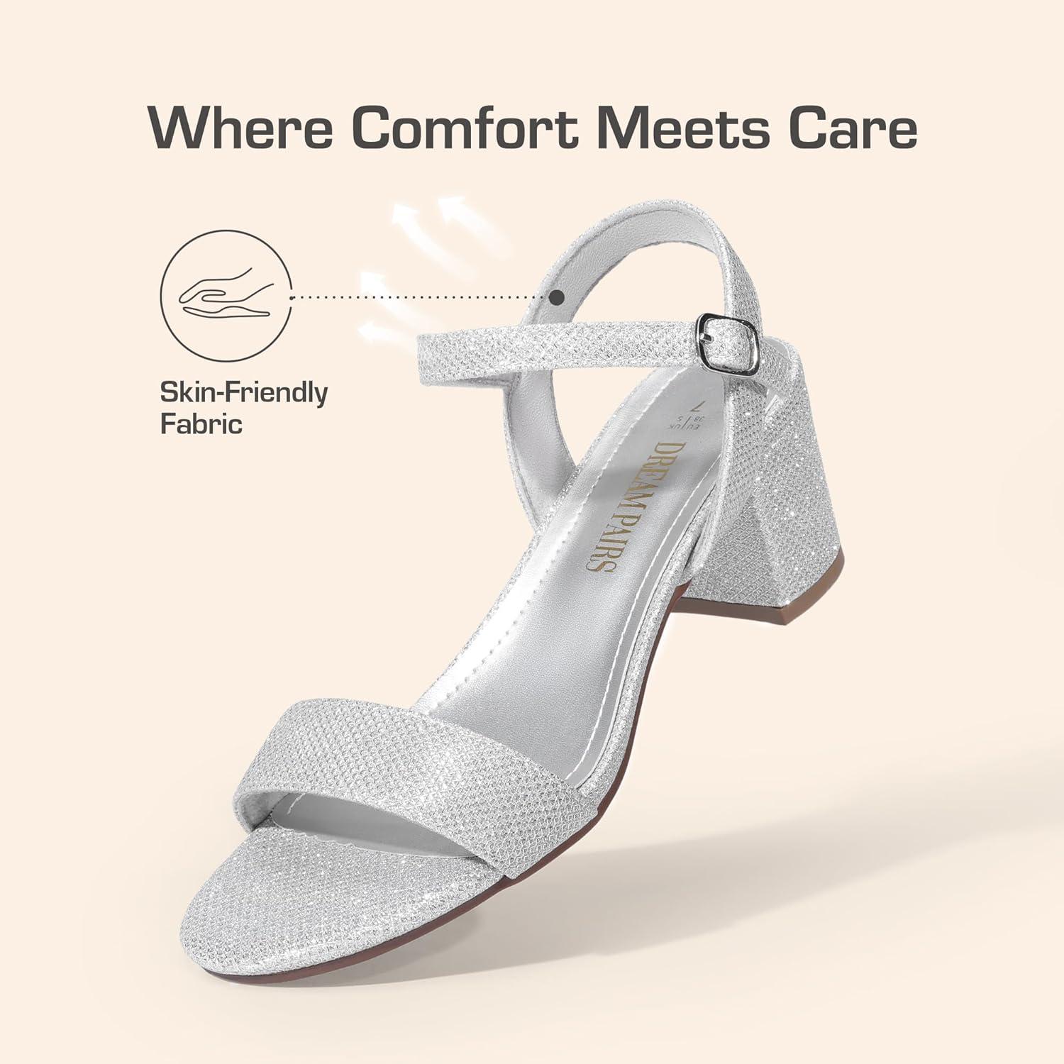 imageDREAM PAIRS Womens Low Heels Block Open Toe Ankle Strap Classic Short Chunky Sandals with Buckle for Daily Work Wedding PartySilverglitter