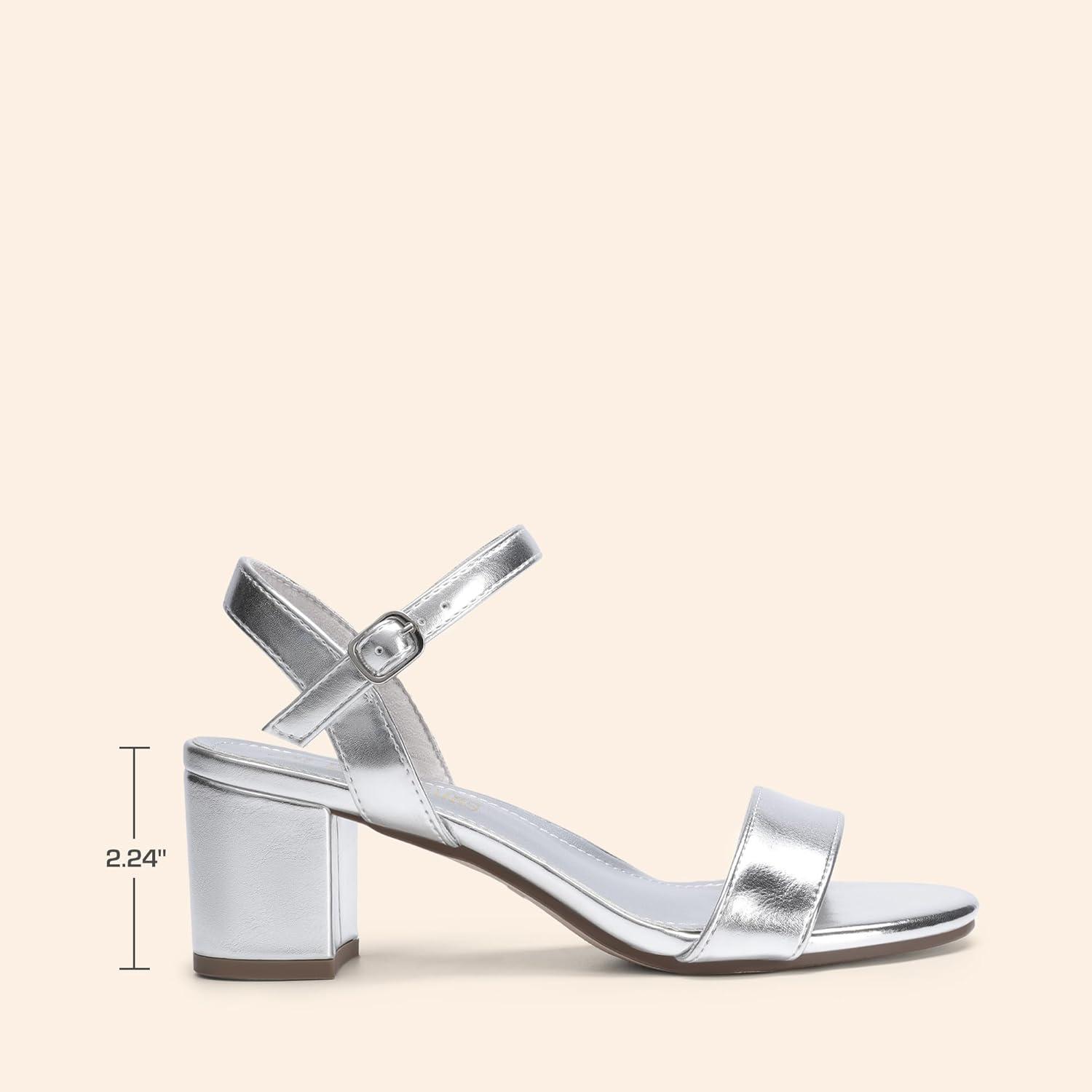 imageDREAM PAIRS Womens Low Heels Block Open Toe Ankle Strap Classic Short Chunky Sandals with Buckle for Daily Work Wedding PartySilvermetallic