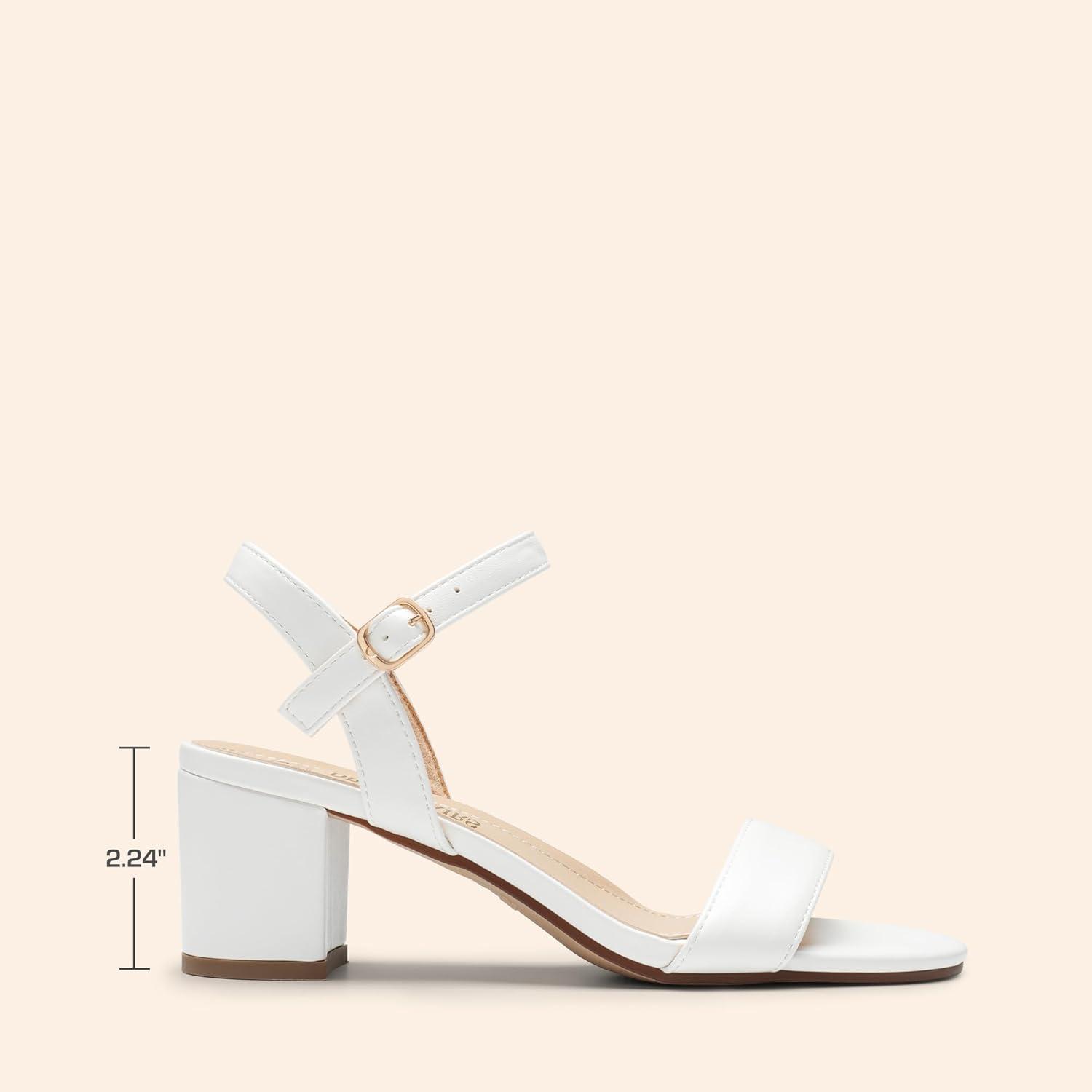 imageDREAM PAIRS Womens Low Heels Block Open Toe Ankle Strap Classic Short Chunky Sandals with Buckle for Daily Work Wedding PartyWhitepu