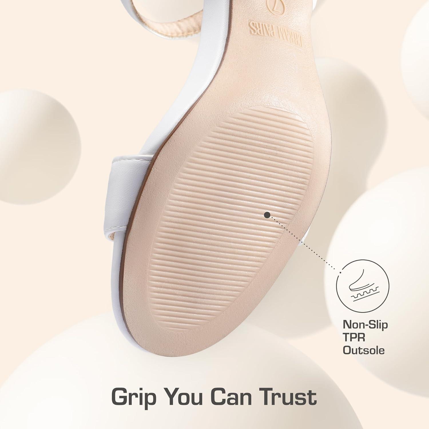 imageDREAM PAIRS Womens Low Heels Block Open Toe Ankle Strap Classic Short Chunky Sandals with Buckle for Daily Work Wedding PartyWhitepu