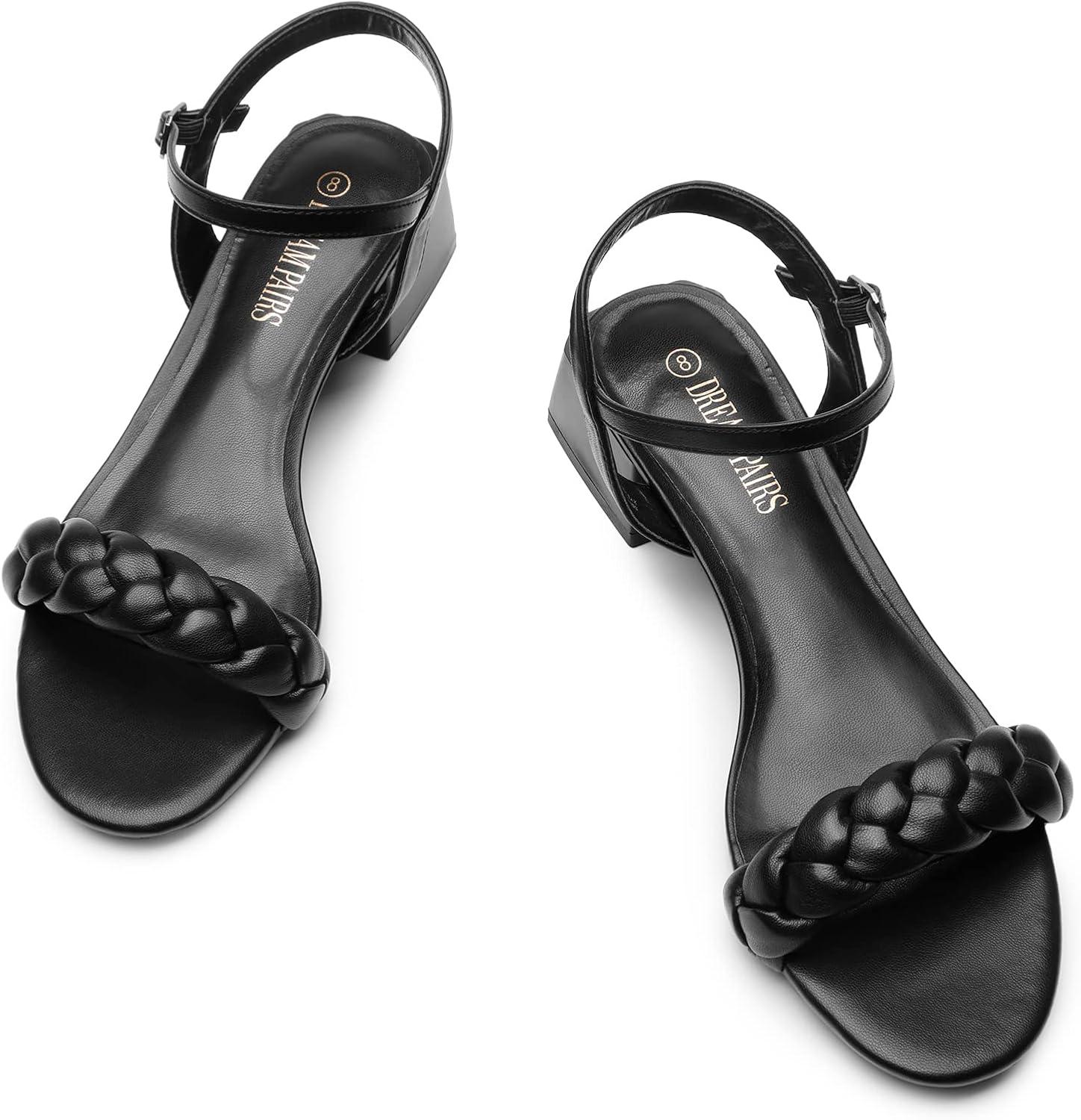 imageDREAM PAIRS Womens Low Heels for Women Braided Open Toe Ankle Strap Block Chunky Heel Sandals Holiday Party Wedding Dress Pumps ShoesBlack