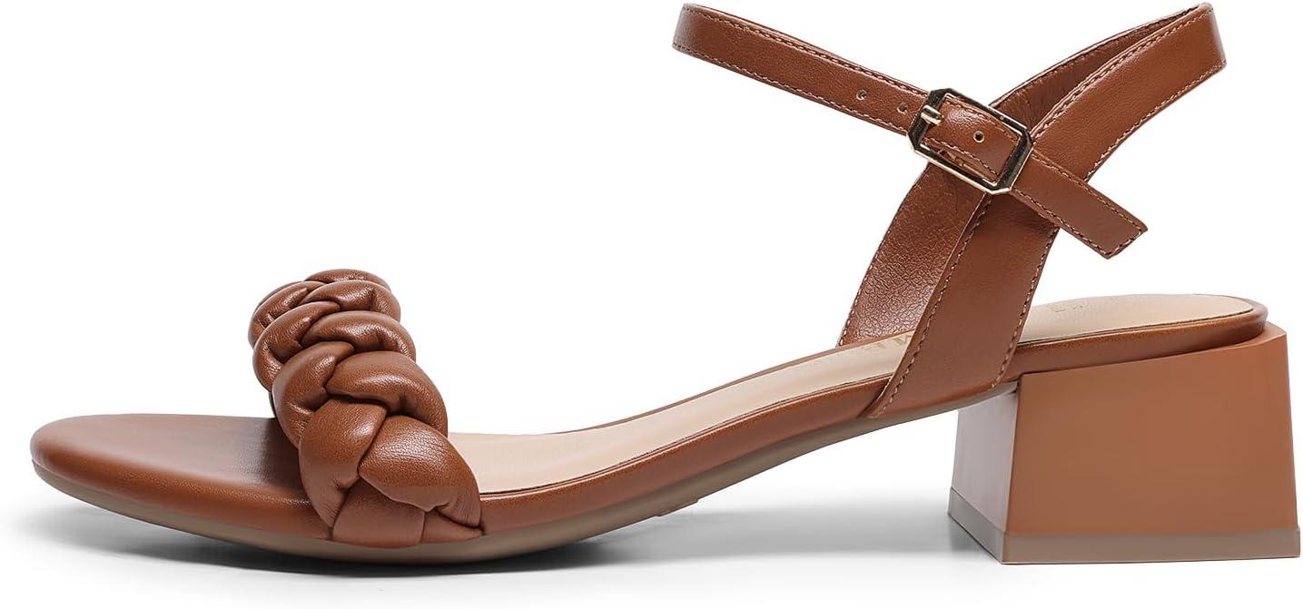 imageDREAM PAIRS Womens Low Heels for Women Braided Open Toe Ankle Strap Block Chunky Heel Sandals Holiday Party Wedding Dress Pumps ShoesBrownpu