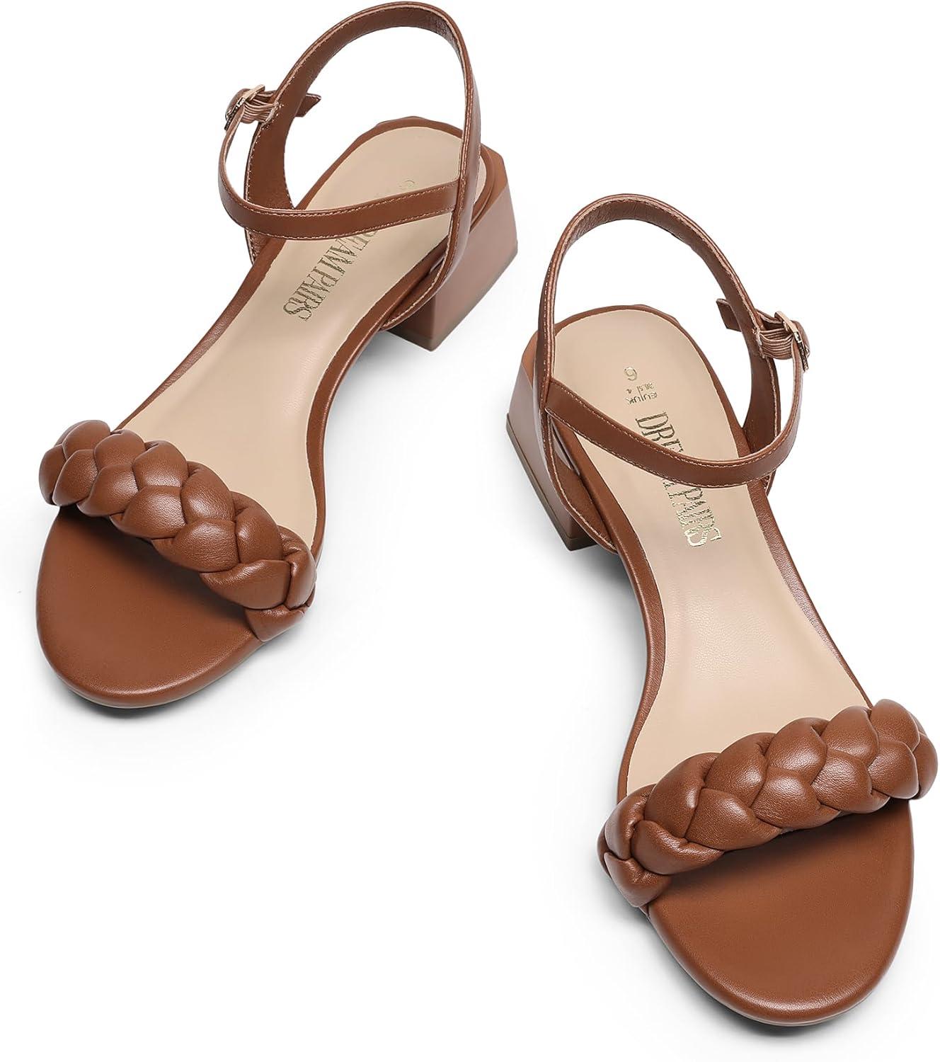 imageDREAM PAIRS Womens Low Heels for Women Braided Open Toe Ankle Strap Block Chunky Heel Sandals Holiday Party Wedding Dress Pumps ShoesBrownpu