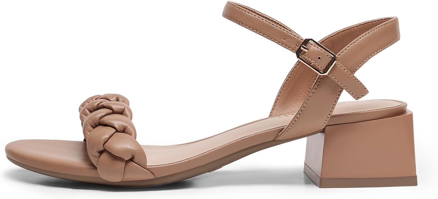 imageDREAM PAIRS Womens Low Heels for Women Braided Open Toe Ankle Strap Block Chunky Heel Sandals Holiday Party Wedding Dress Pumps ShoesKhakipu