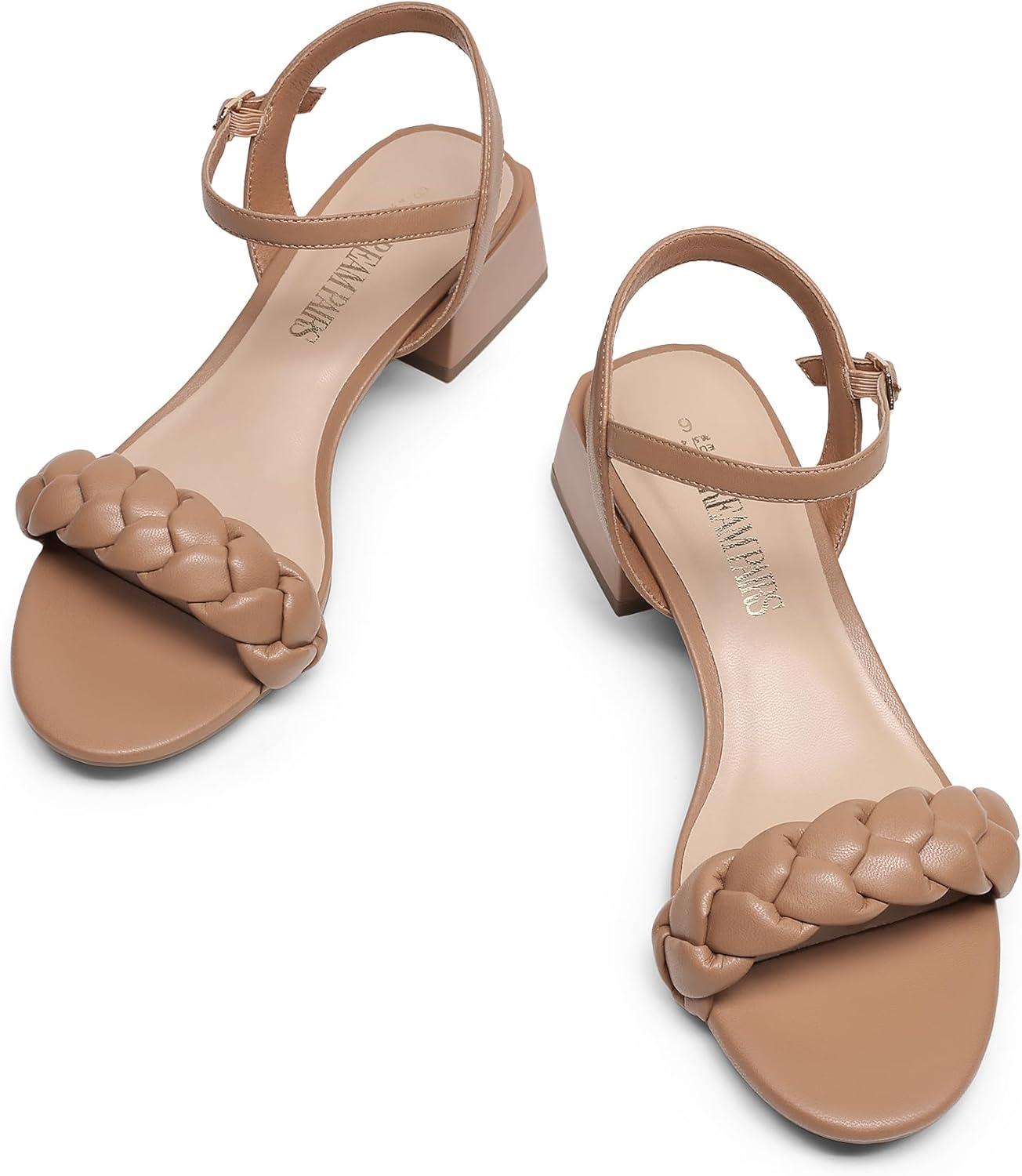 imageDREAM PAIRS Womens Low Heels for Women Braided Open Toe Ankle Strap Block Chunky Heel Sandals Holiday Party Wedding Dress Pumps ShoesKhakipu