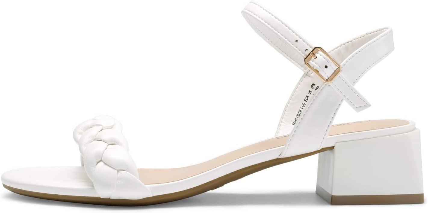 imageDREAM PAIRS Womens Low Heels for Women Braided Open Toe Ankle Strap Block Chunky Heel Sandals Holiday Party Wedding Dress Pumps ShoesWhite