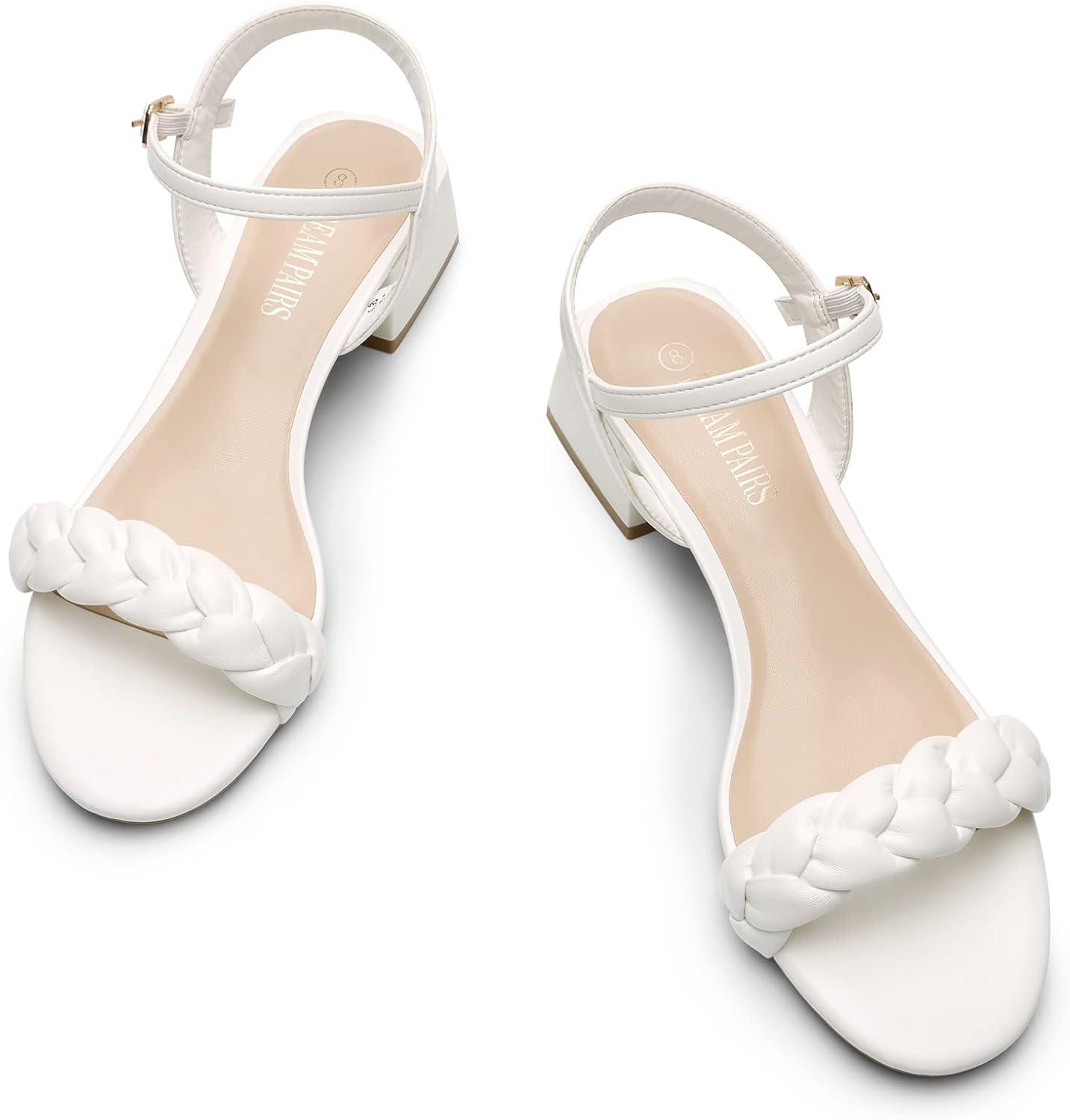 imageDREAM PAIRS Womens Low Heels for Women Braided Open Toe Ankle Strap Block Chunky Heel Sandals Holiday Party Wedding Dress Pumps ShoesWhite