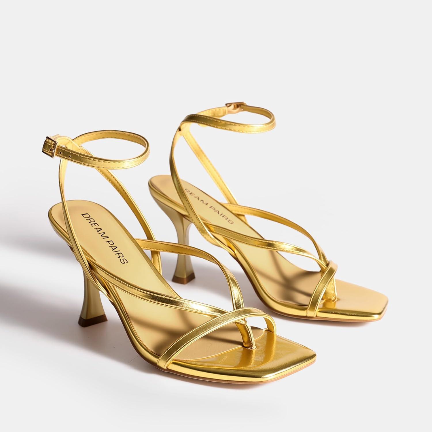 imageDREAM PAIRS Womens Low Kitten Heels Strappy Design with Lace Up Open Square Toe Thong Ankle Strap Shoes Fashionable Sexy Sylvestra Heeled Sandals for Dressy OccasionsGold