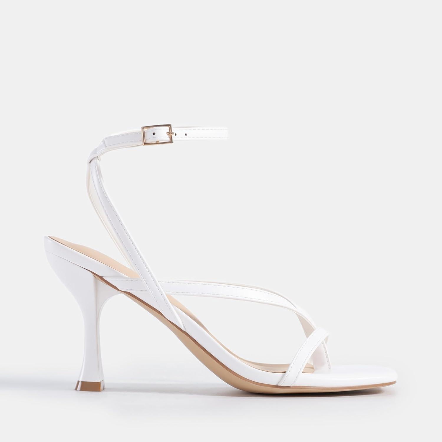 imageDREAM PAIRS Womens Low Kitten Heels Strappy Design with Lace Up Open Square Toe Thong Ankle Strap Shoes Fashionable Sexy Sylvestra Heeled Sandals for Dressy OccasionsWhite