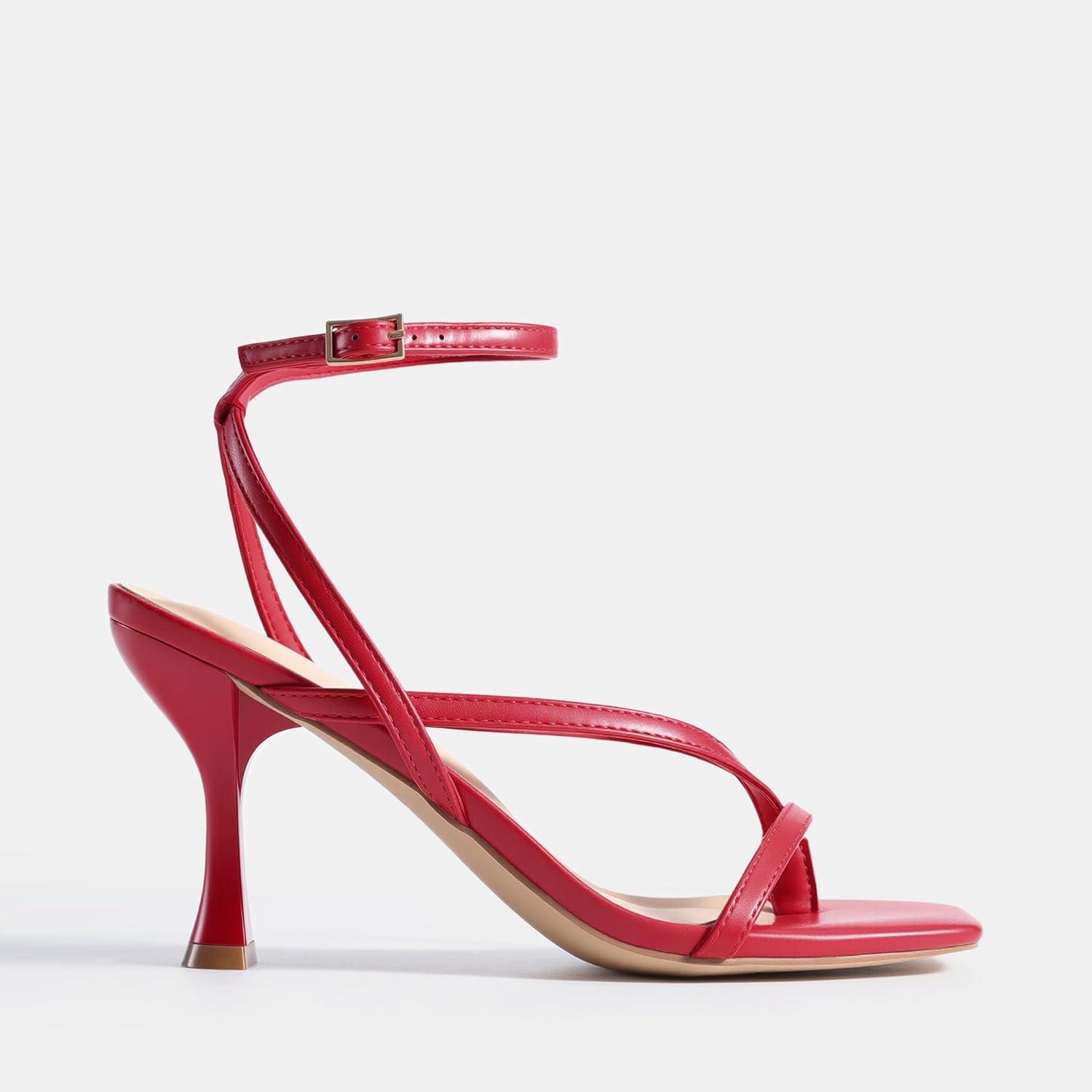 imageDREAM PAIRS Womens Low Kitten Heels Strappy Design with Lace Up Open Square Toe Thong Ankle Strap Shoes Fashionable Sexy Sylvestra Heeled Sandals for Dressy OccasionsRed