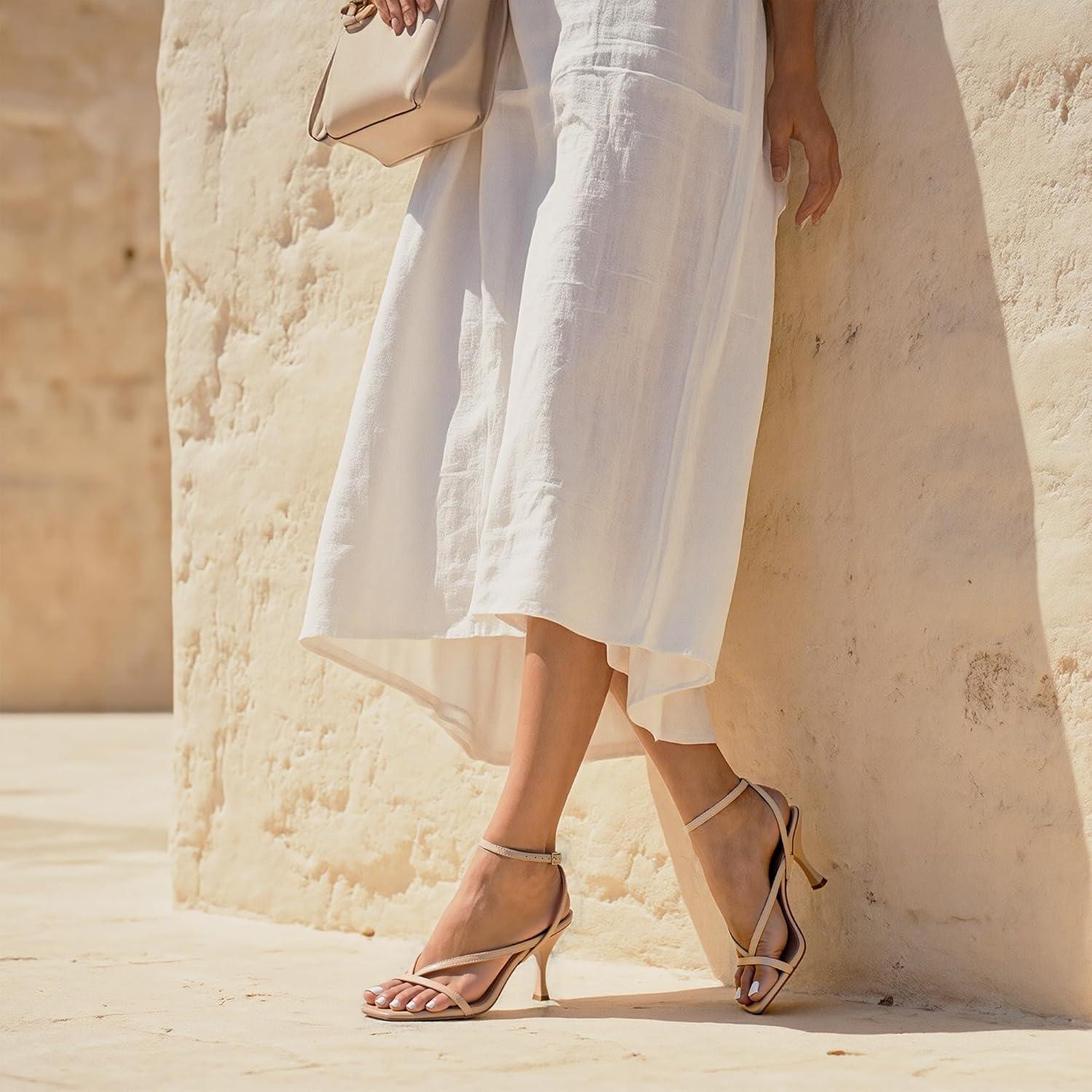 imageDREAM PAIRS Womens Low Kitten Heels Strappy Design with Lace Up Open Square Toe Thong Ankle Strap Shoes Fashionable Sexy Sylvestra Heeled Sandals for Dressy OccasionsNude