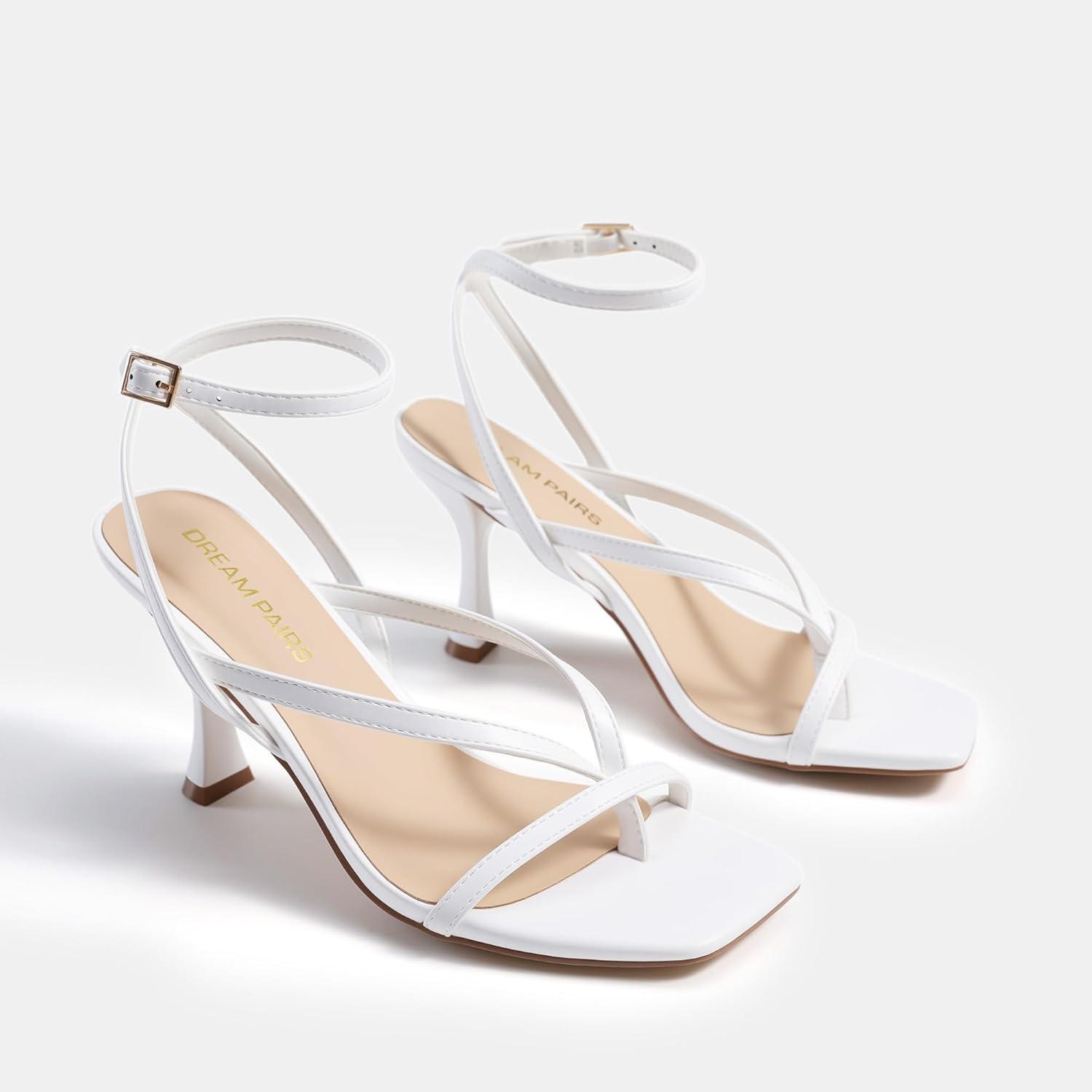 imageDREAM PAIRS Womens Low Kitten Heels Strappy Design with Lace Up Open Square Toe Thong Ankle Strap Shoes Fashionable Sexy Sylvestra Heeled Sandals for Dressy OccasionsWhite