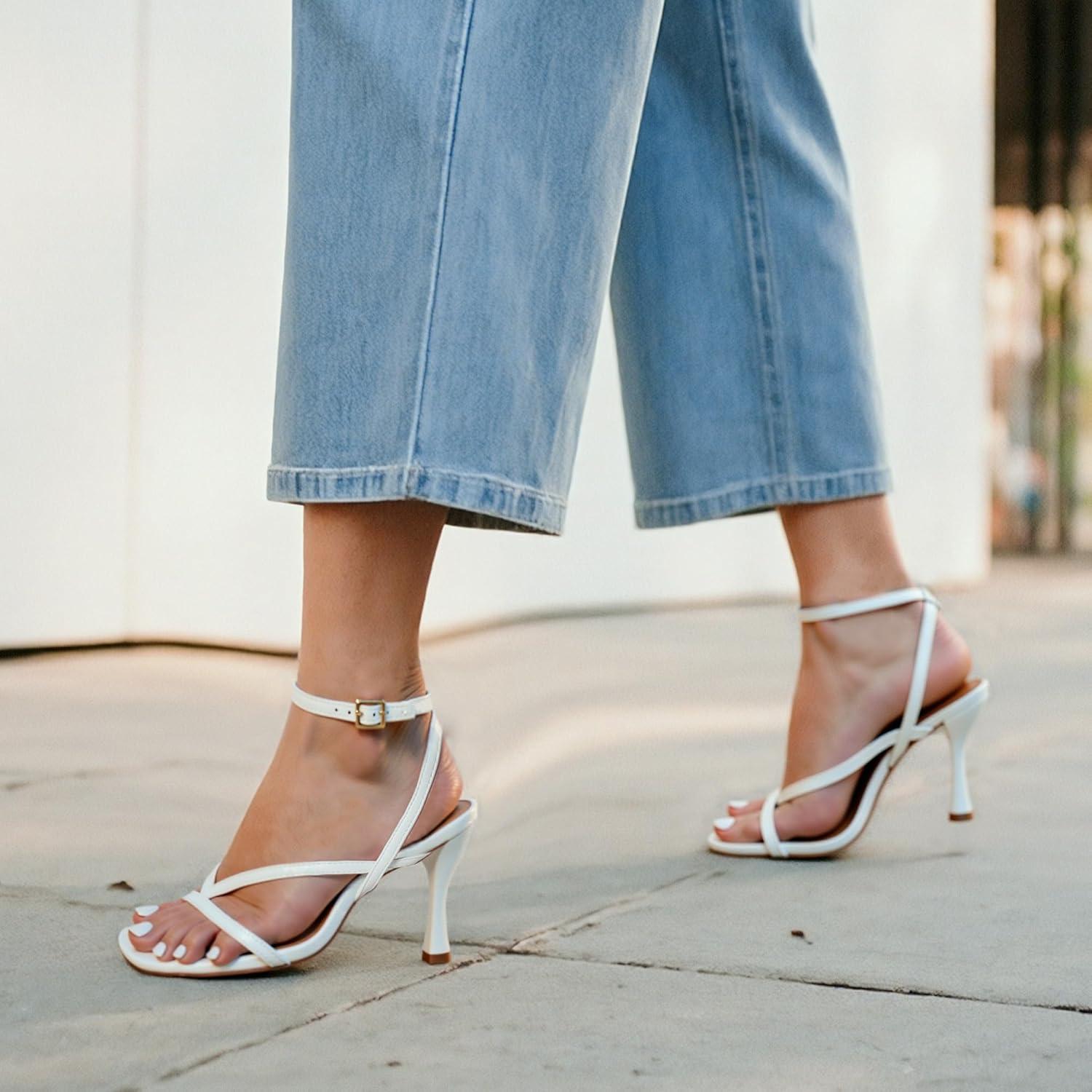 imageDREAM PAIRS Womens Low Kitten Heels Strappy Design with Lace Up Open Square Toe Thong Ankle Strap Shoes Fashionable Sexy Sylvestra Heeled Sandals for Dressy OccasionsWhite