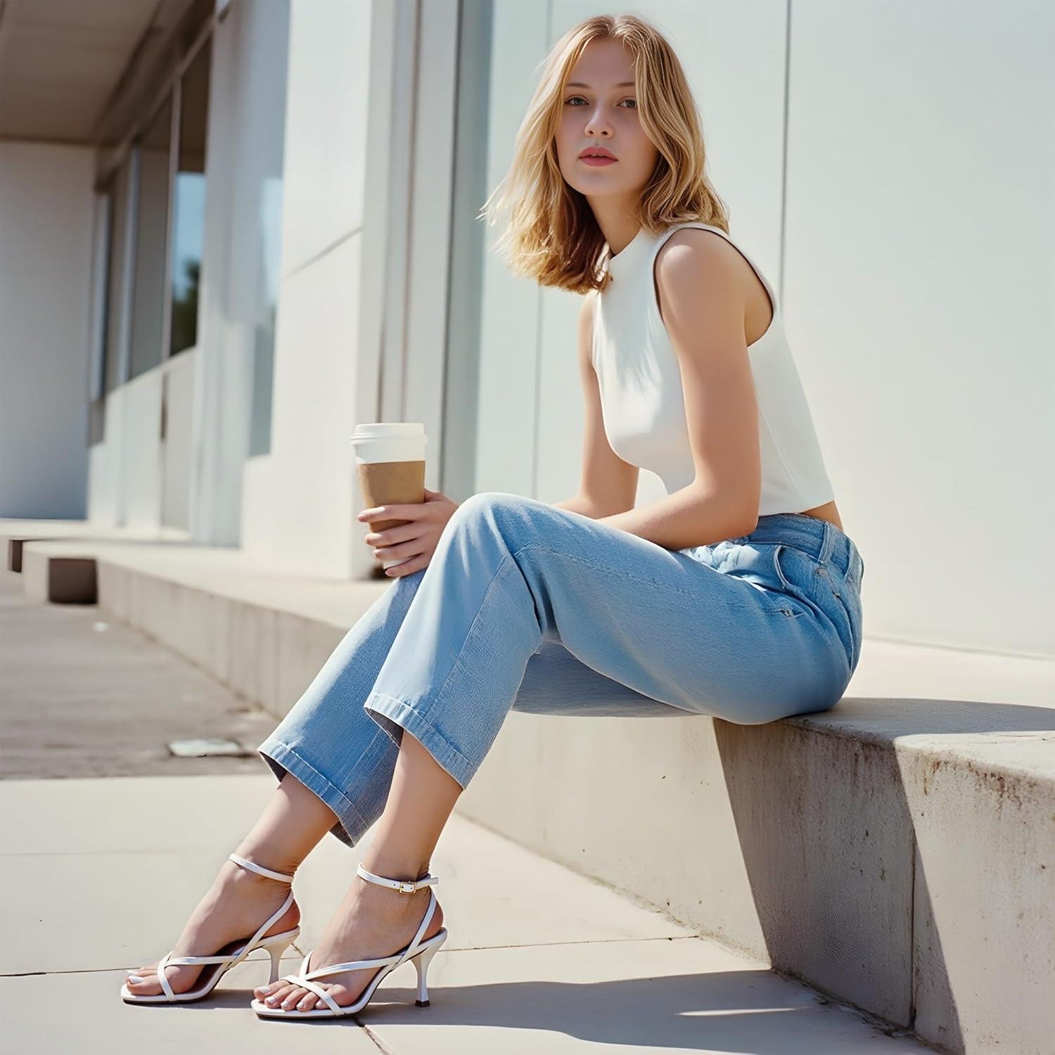 imageDREAM PAIRS Womens Low Kitten Heels Strappy Design with Lace Up Open Square Toe Thong Ankle Strap Shoes Fashionable Sexy Sylvestra Heeled Sandals for Dressy OccasionsWhite