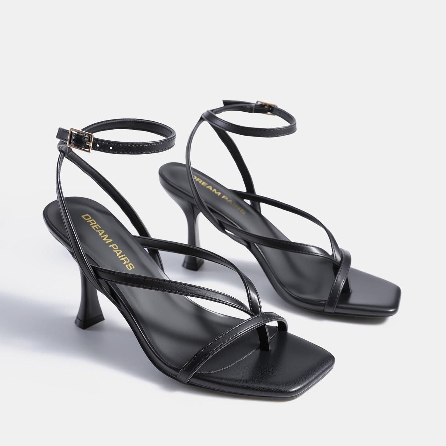 imageDREAM PAIRS Womens Low Kitten Heels Strappy Design with Lace Up Open Square Toe Thong Ankle Strap Shoes Fashionable Sexy Sylvestra Heeled Sandals for Dressy OccasionsBlack