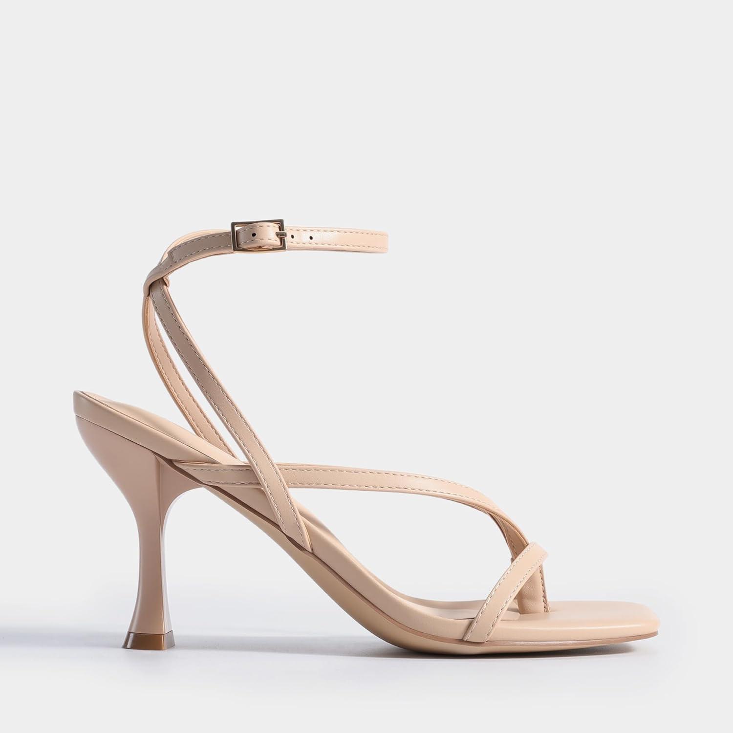 imageDREAM PAIRS Womens Low Kitten Heels Strappy Design with Lace Up Open Square Toe Thong Ankle Strap Shoes Fashionable Sexy Sylvestra Heeled Sandals for Dressy OccasionsNude