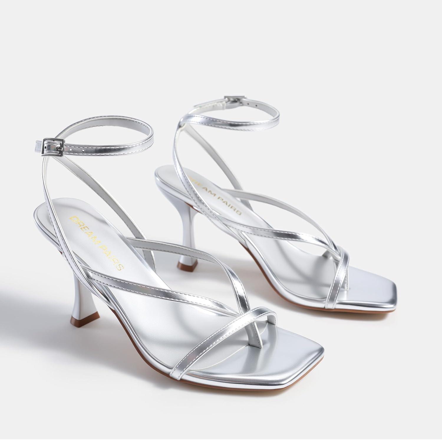 imageDREAM PAIRS Womens Low Kitten Heels Strappy Design with Lace Up Open Square Toe Thong Ankle Strap Shoes Fashionable Sexy Sylvestra Heeled Sandals for Dressy OccasionsSilver